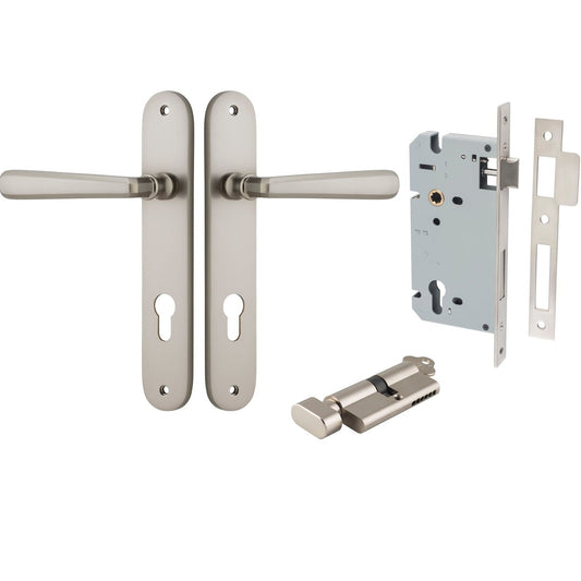 Iver Door Handle Copenhagen Oval Euro Pair Key/Thumb Satin Nickel Entrance Kit