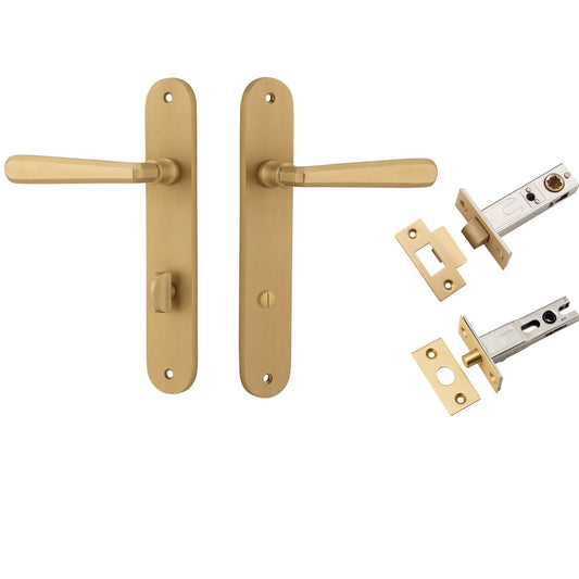 Iver Door Handle Copenhagen Oval Privacy Pair Brushed Brass Inbuilt Privacy Kit