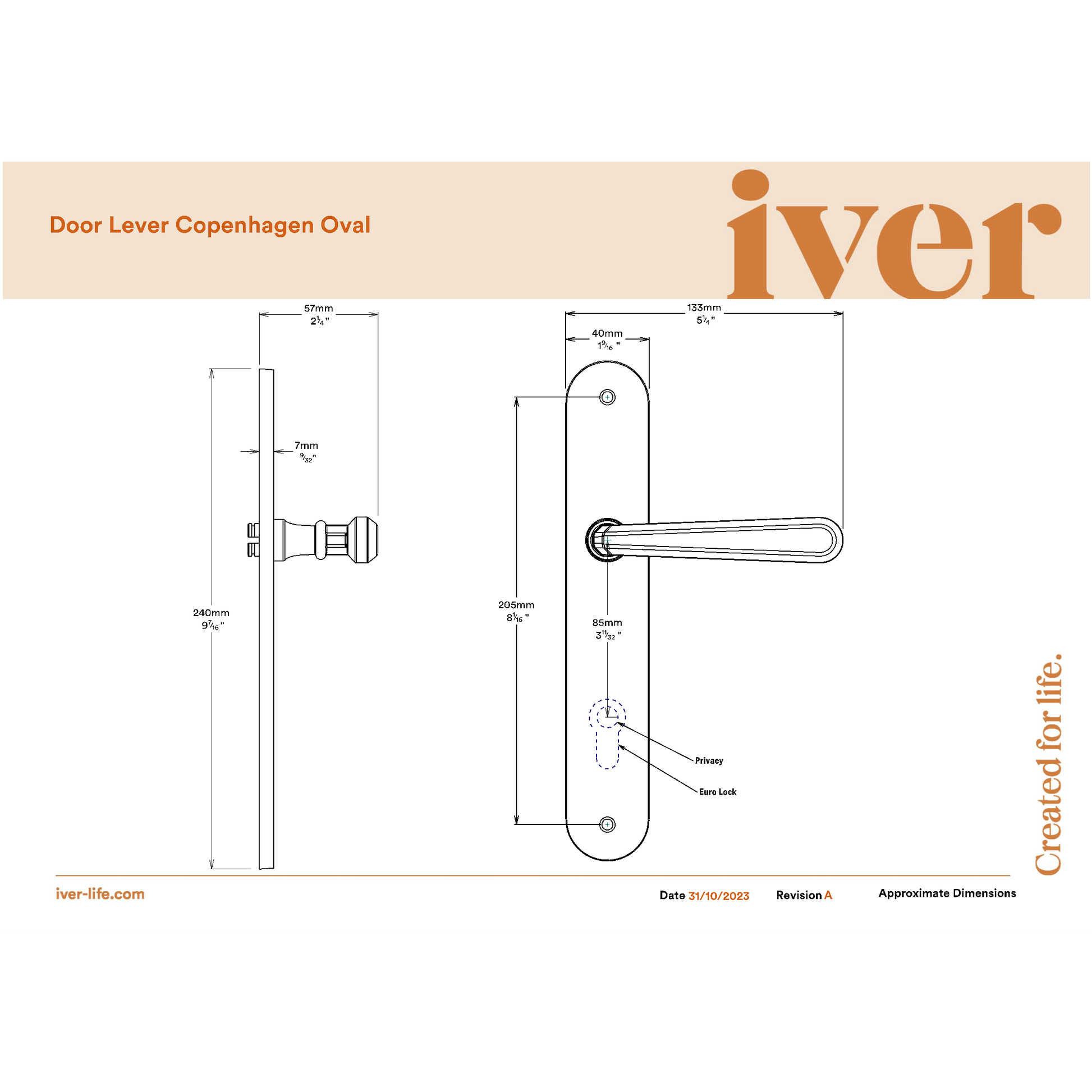 Iver Door Handle Copenhagen Oval Privacy Pair Distressed Nickel Inbuilt Privacy Kit