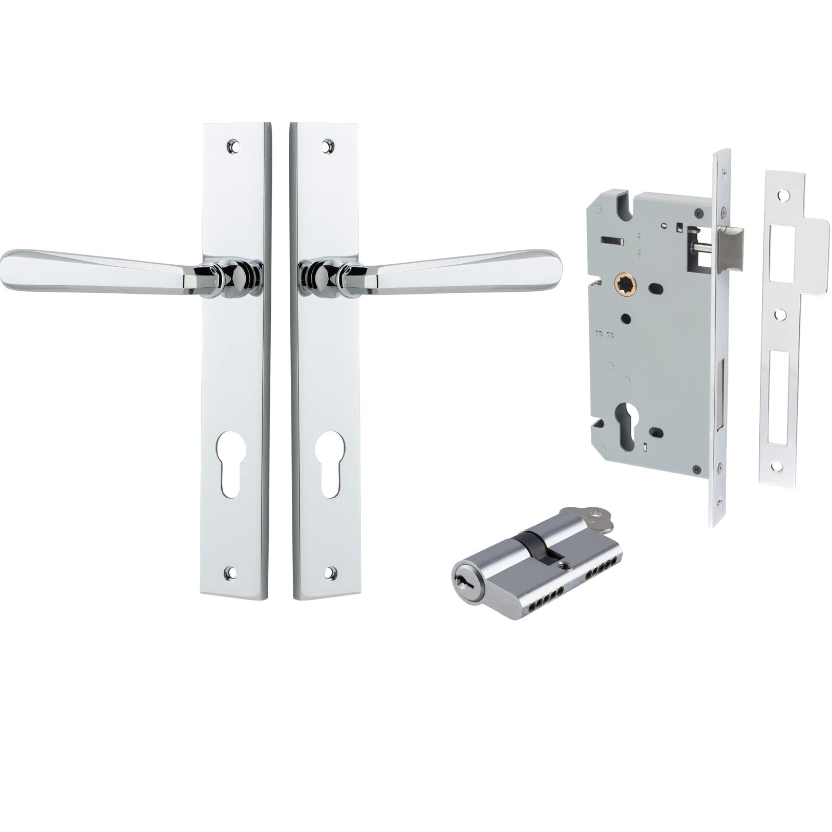 Iver Door Handle Copenhagen Rectangular Euro Pair Key/Key Polished Chrome Entrance Kit