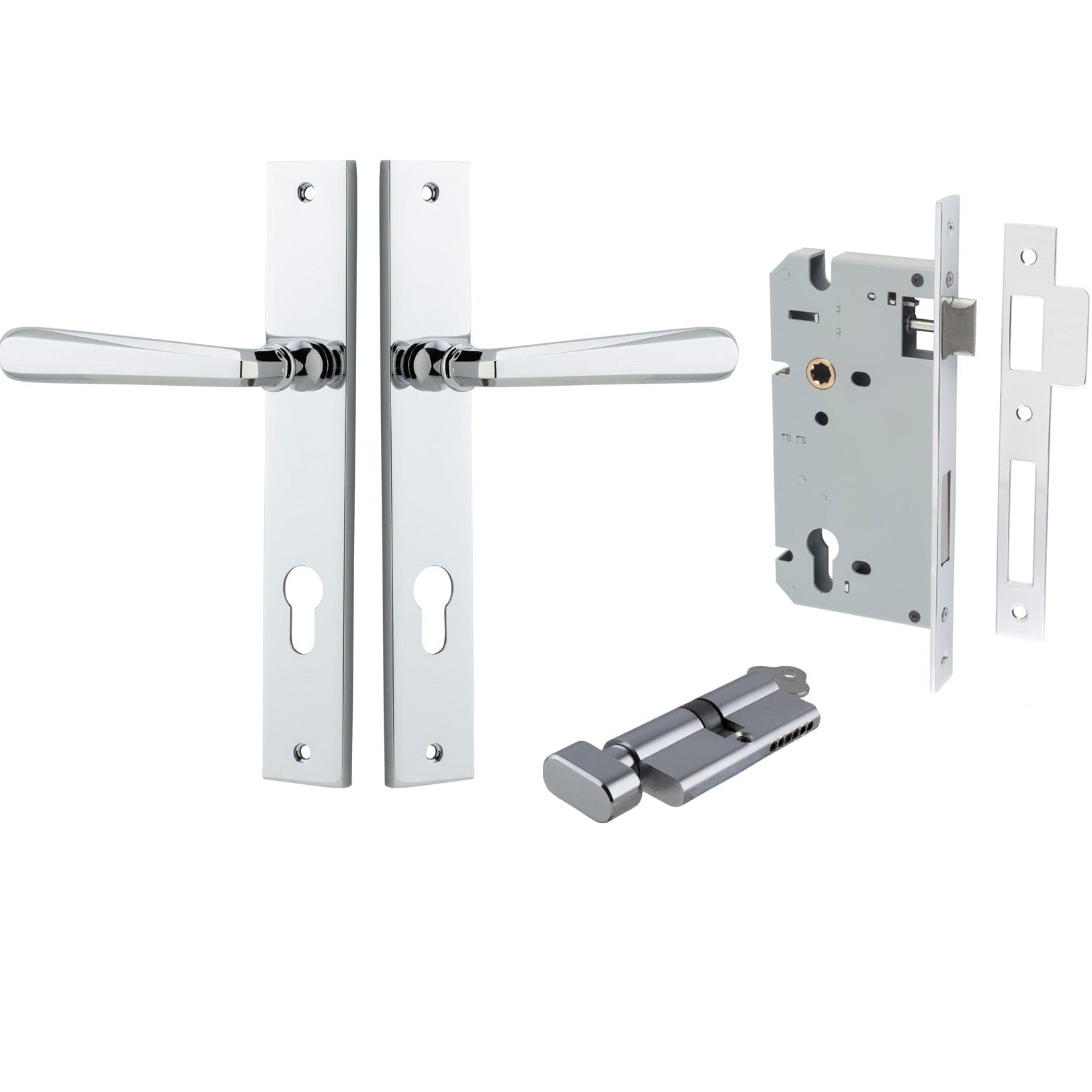 Iver Door Handle Copenhagen Rectangular Euro Pair Key/Thumb Polished Chrome Entrance Kit