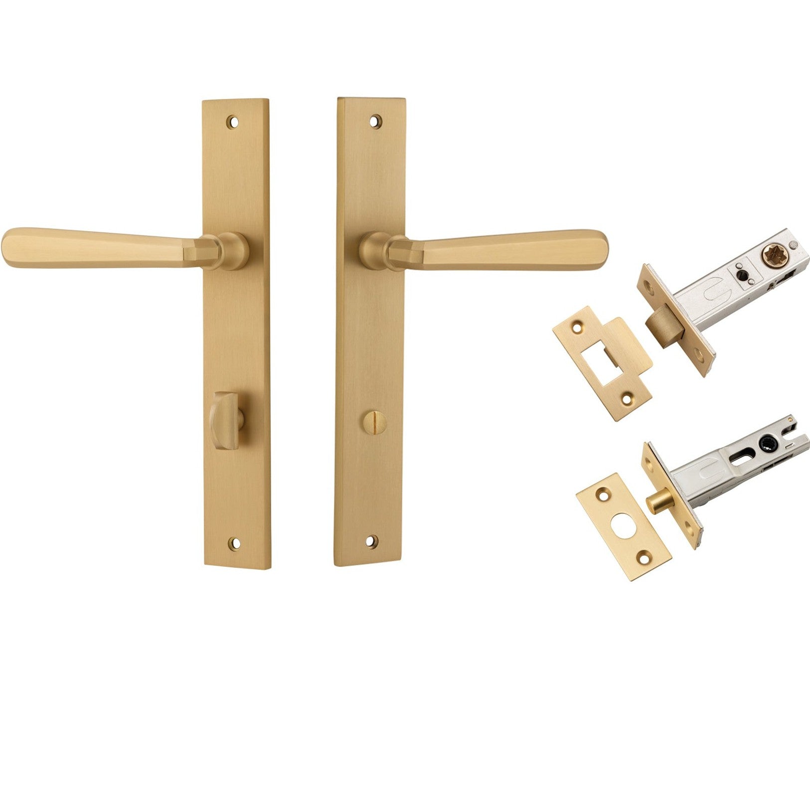 Iver Door Handle Copenhagen Rectangular Privacy Pair Brushed Brass Inbuilt Privacy Kit