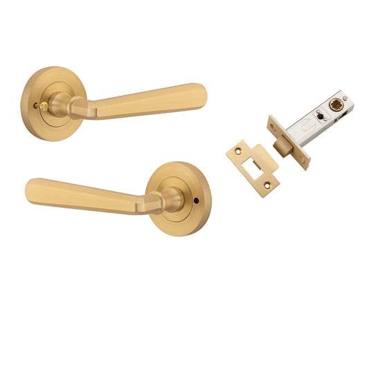 Iver Door Handle Copenhagen Round Rose Inbuilt Privacy Pair Kit Brushed Brass