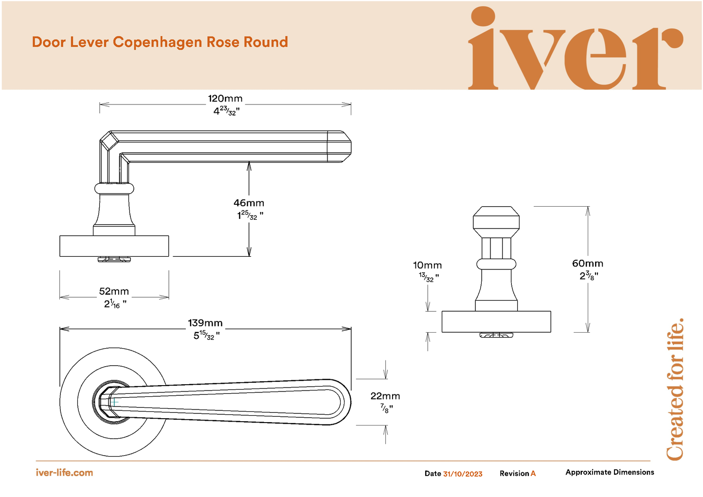 Iver Door Handle Copenhagen Round Rose Inbuilt Privacy Pair Kit Distressed Nickel