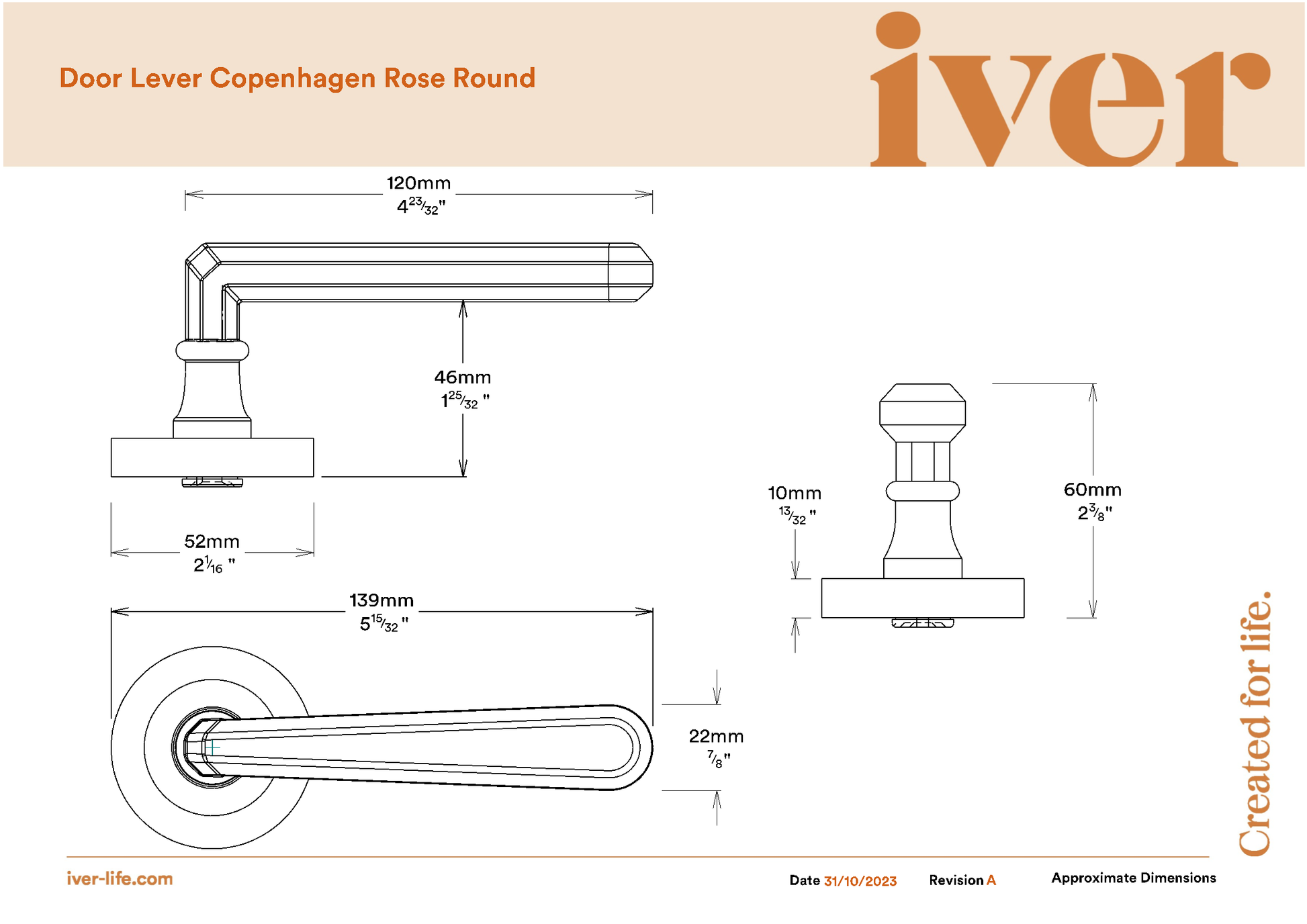 Iver Door Handle Copenhagen Round Rose Inbuilt Privacy Pair Kit Distressed Nickel