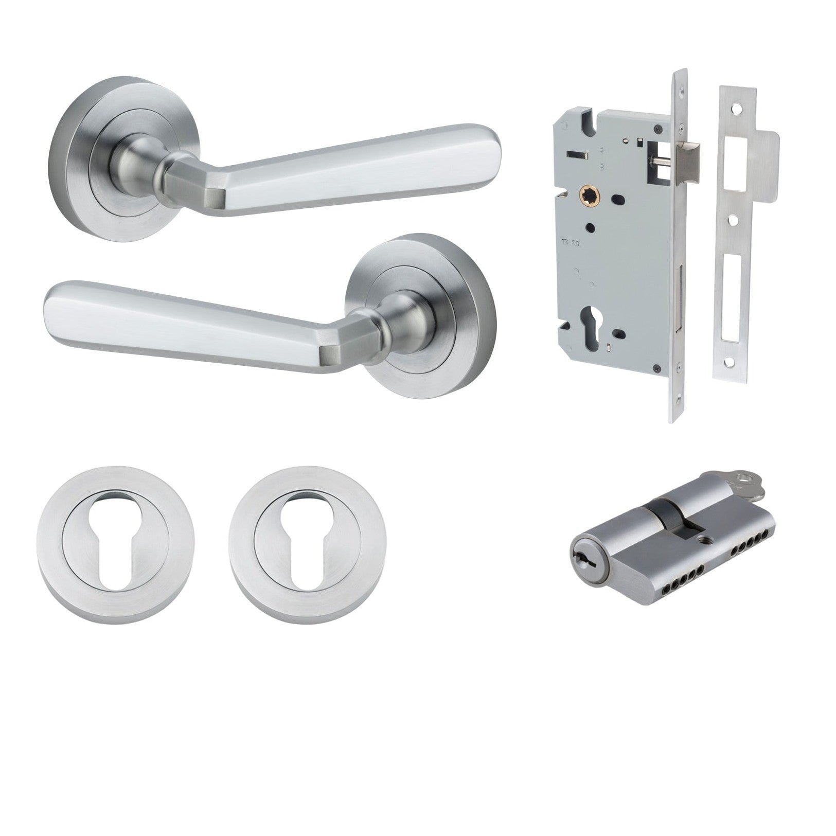 Iver Door Handle Copenhagen Round Rose Key/Key Brushed Chrome Entrance Kit