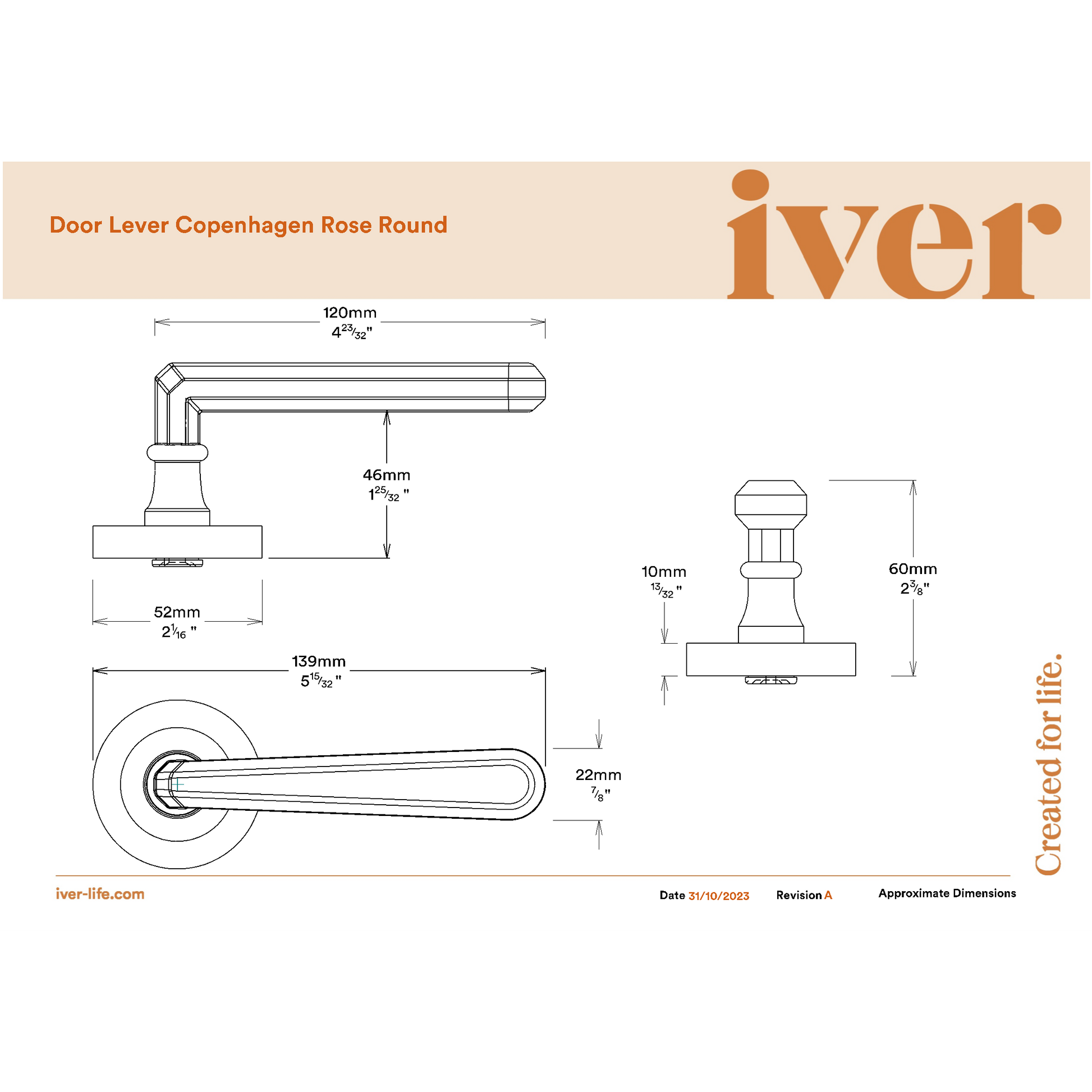Iver Door Handle Copenhagen Round Rose Key/Key Distressed Nickel Entrance Kit