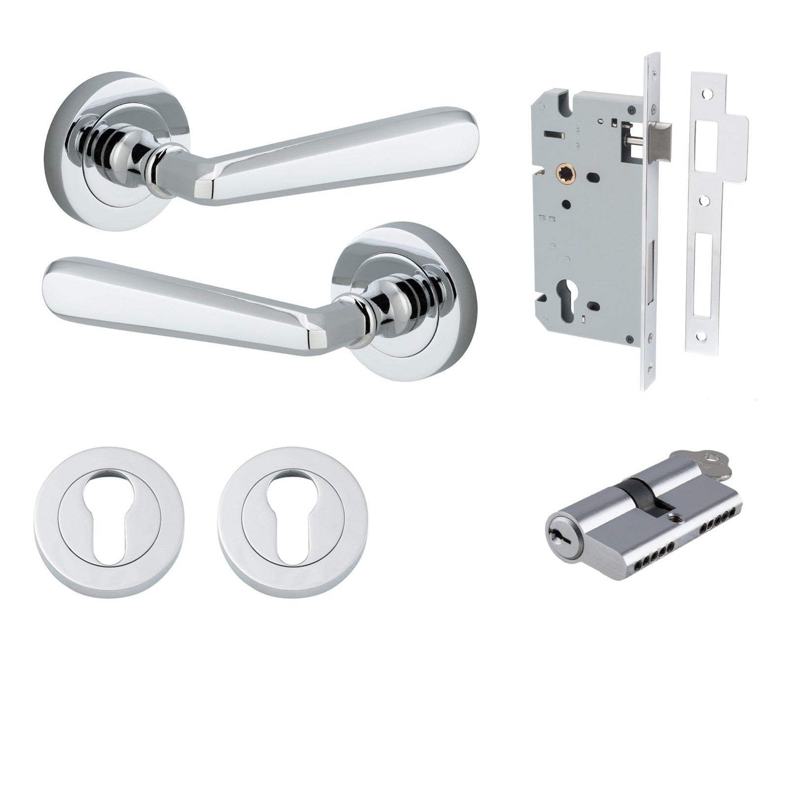 Iver Door Handle Copenhagen Round Rose Key/Key Polished Chrome Entrance Kit