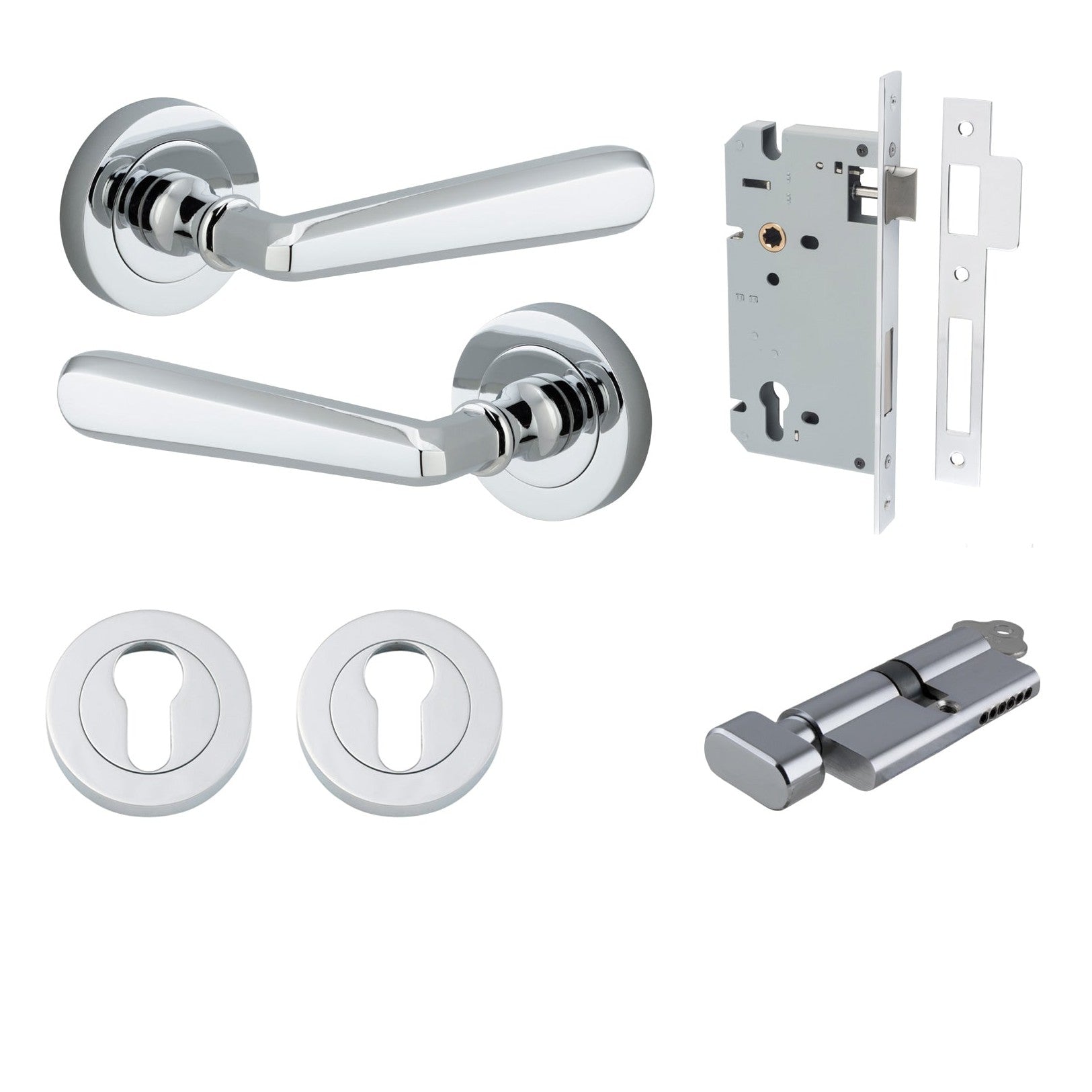 Iver Door Handle Copenhagen Round Rose Key/Thumb Polished Chrome Entrance Kit