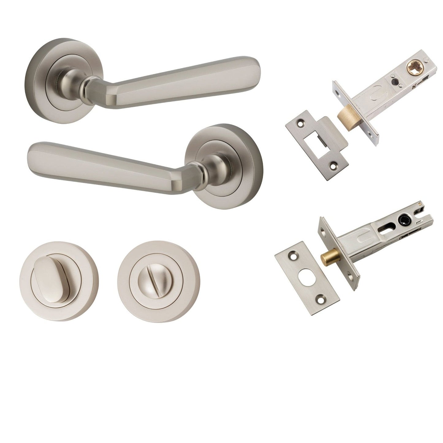 Iver Door Handle Copenhagen Round Rose Satin Nickel Privacy Kit