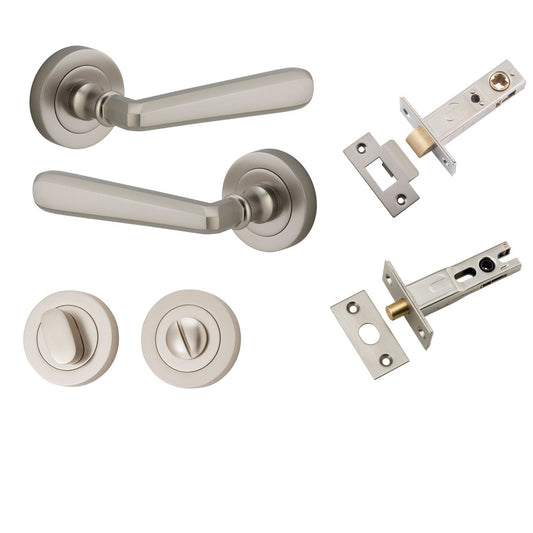 Iver Door Handle Copenhagen Round Rose Satin Nickel Privacy Kit