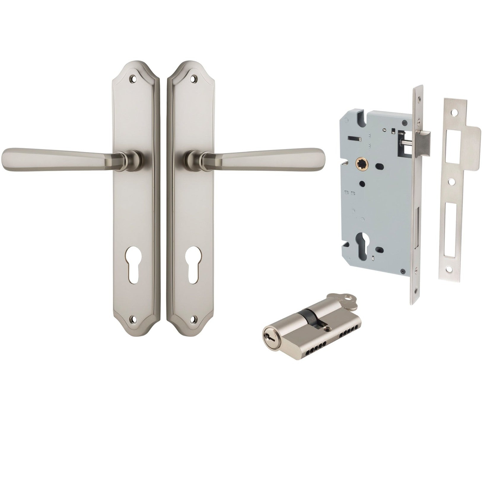 Iver Door Handle Copenhagen Shouldered Euro Pair Key/Key Satin Nickel Entrance Kit