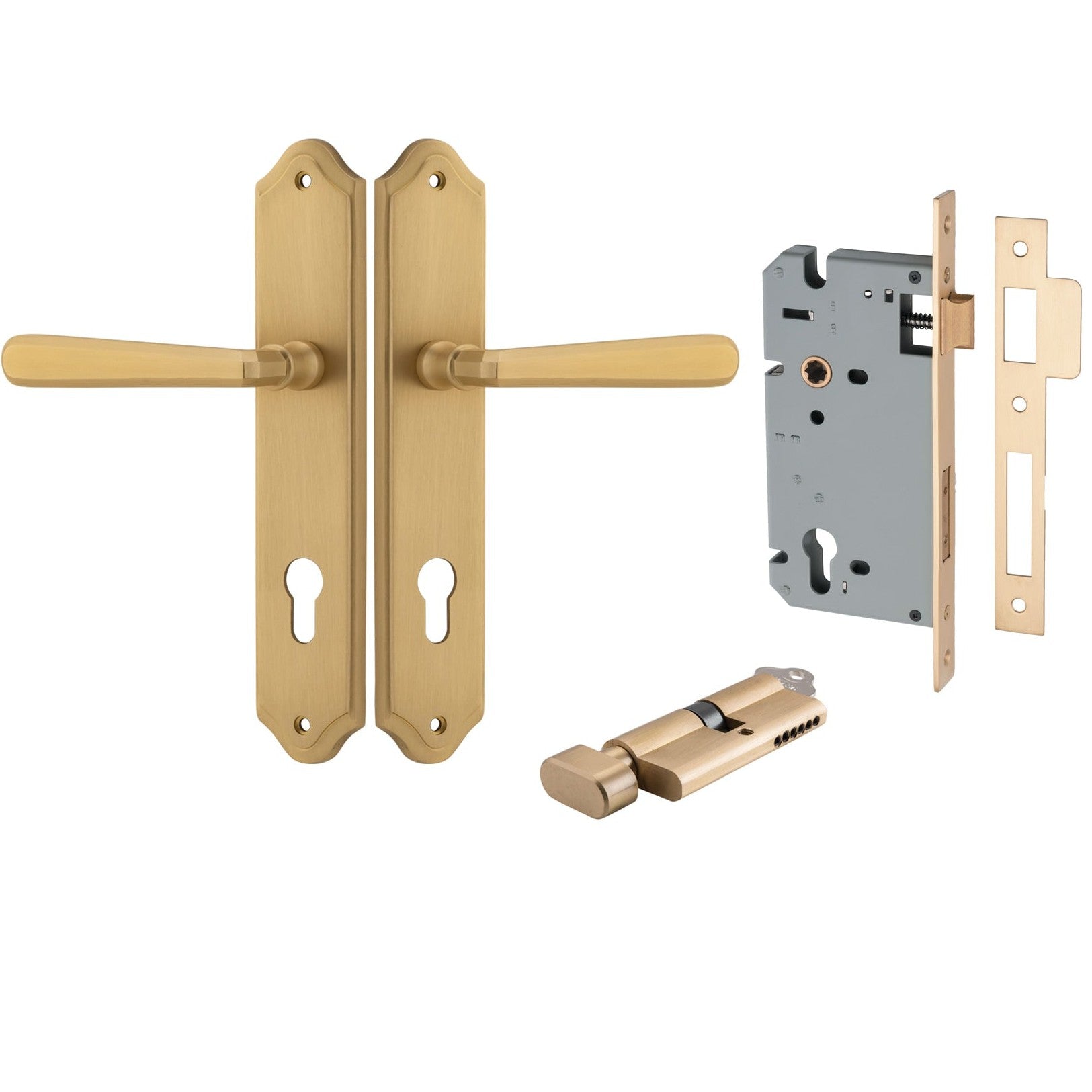 Iver Door Handle Copenhagen Shouldered Euro Pair Key/Thumb Brushed Brass Entrance Kit