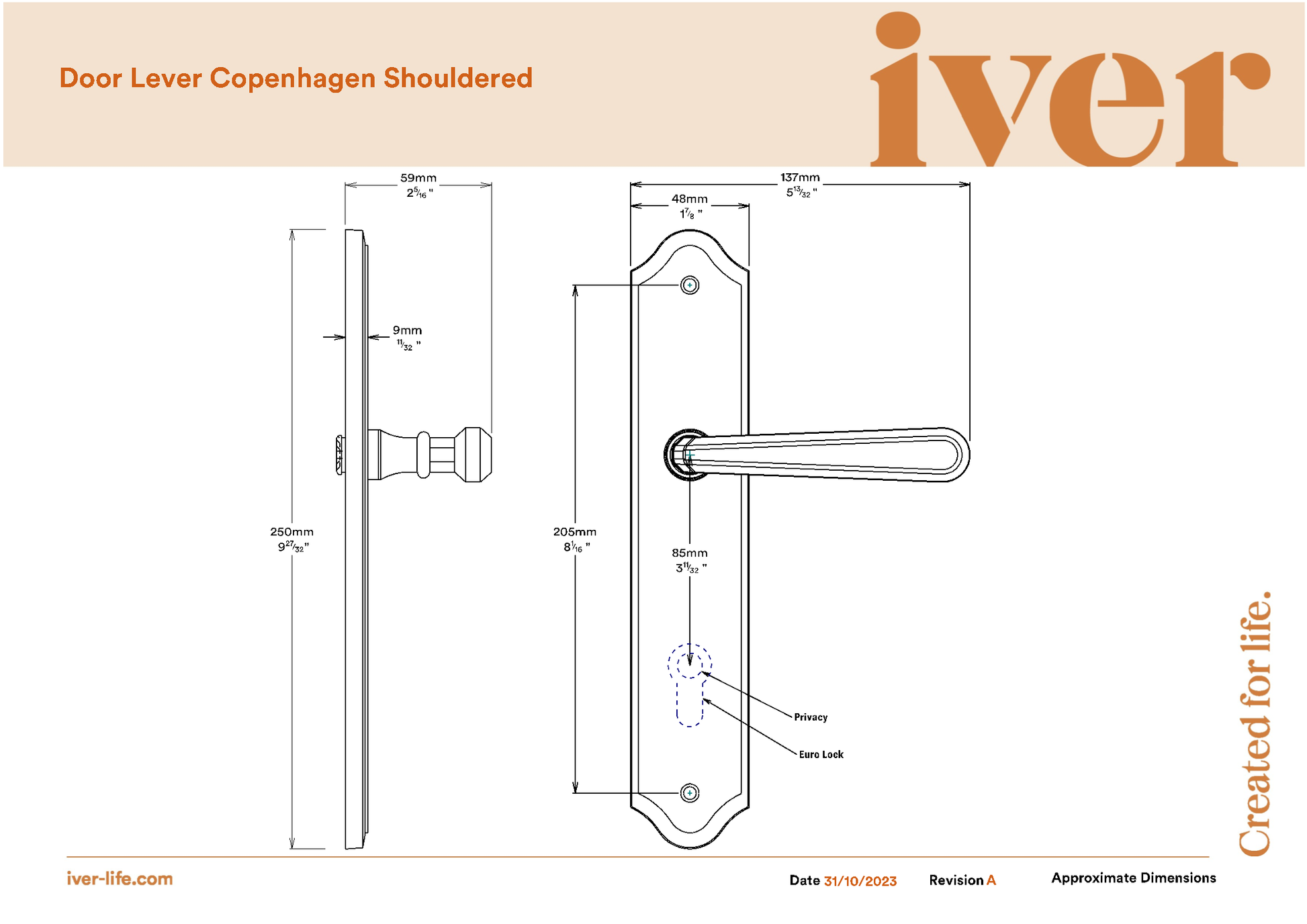 Iver Door Handle Copenhagen Shouldered Latch Pair Polished Chrome
