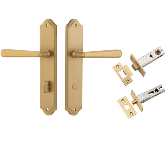 Iver Door Handle Copenhagen Shouldered Privacy Pair Brushed Brass Inbuilt Privacy Kit