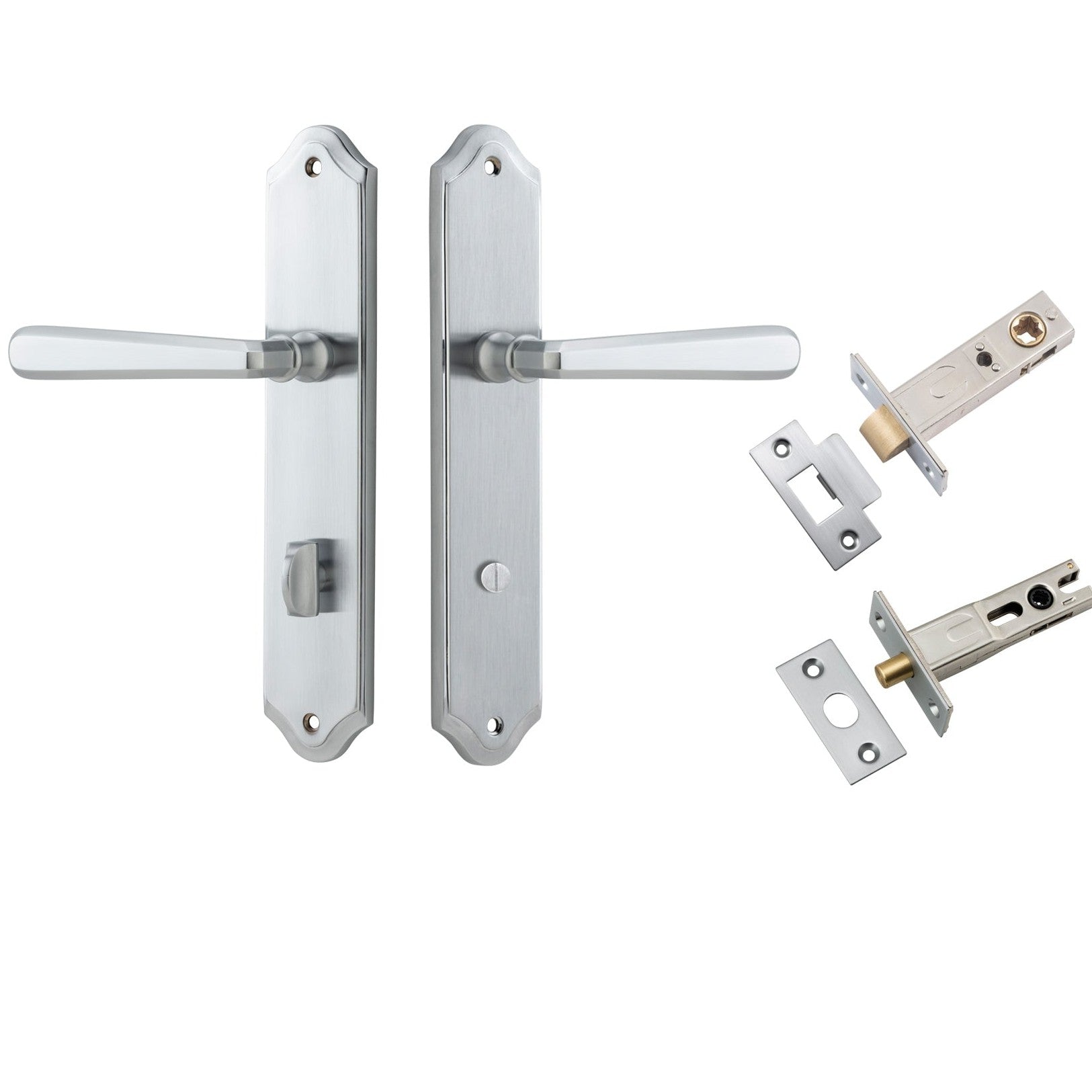 Iver Door Handle Copenhagen Shouldered Privacy Pair Brushed Chrome Inbuilt Privacy Kit
