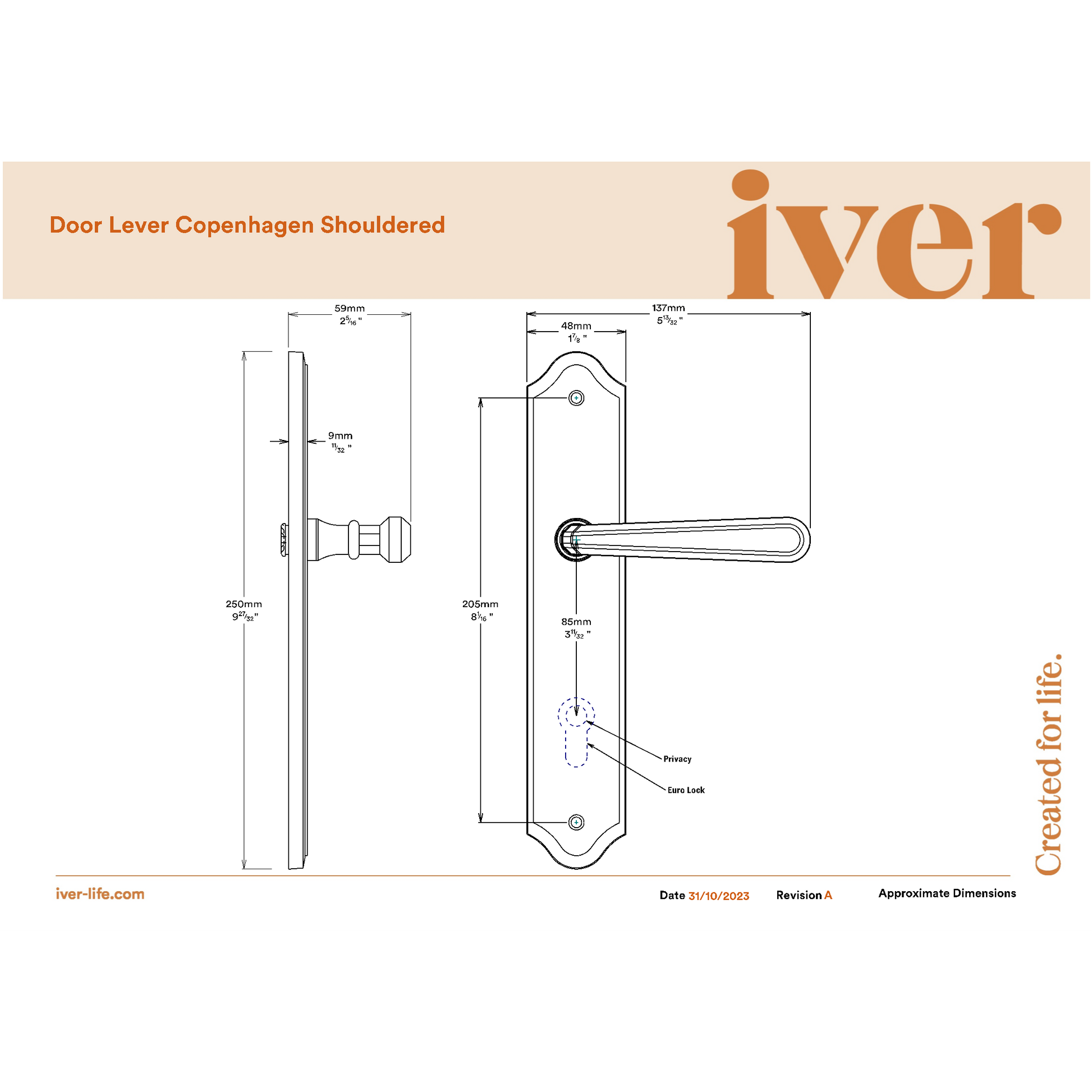 Iver Door Handle Copenhagen Shouldered Privacy Pair Distressed Nickel Inbuilt Privacy Kit