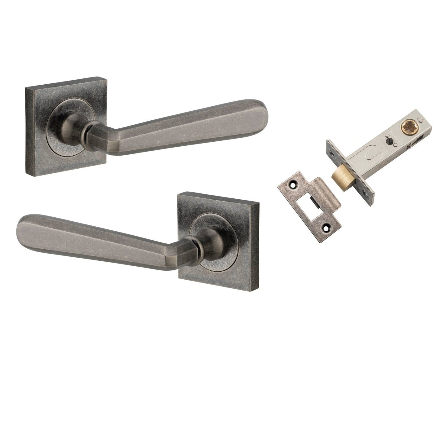 Iver Door Handle Copenhagen Square Rose Distressed Nickel Passage Kit