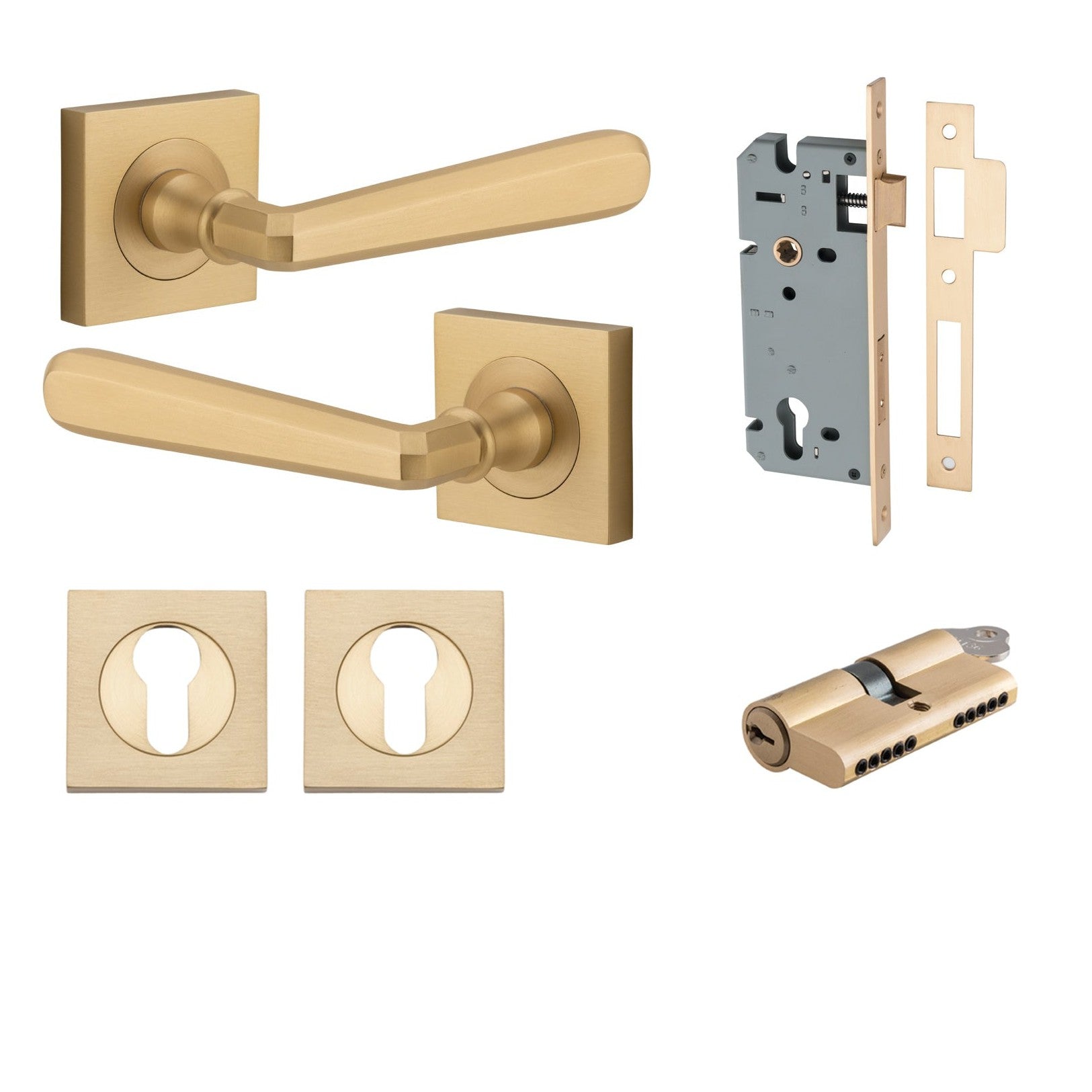 Iver Door Handle Copenhagen Square Rose Key/Key Brushed Brass Entrance Kit