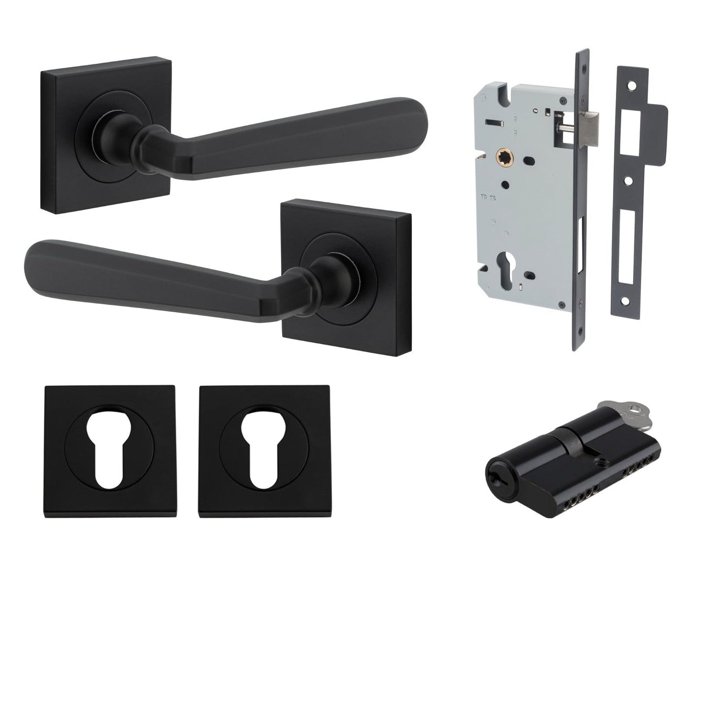 Iver Door Handle Copenhagen Square Rose Key/Key Matt Black Entrance Kit