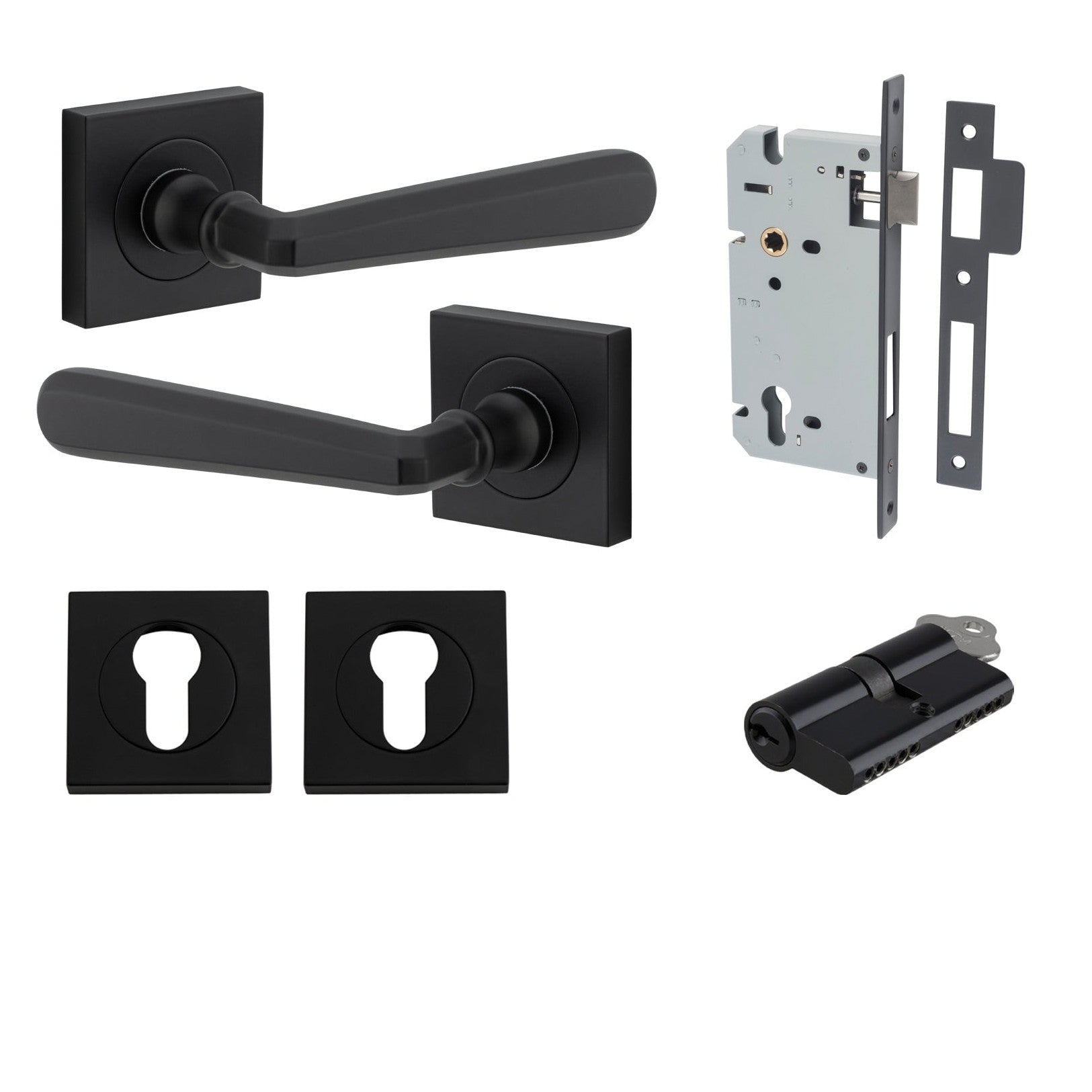 Iver Door Handle Copenhagen Square Rose Key/Key Matt Black Entrance Kit