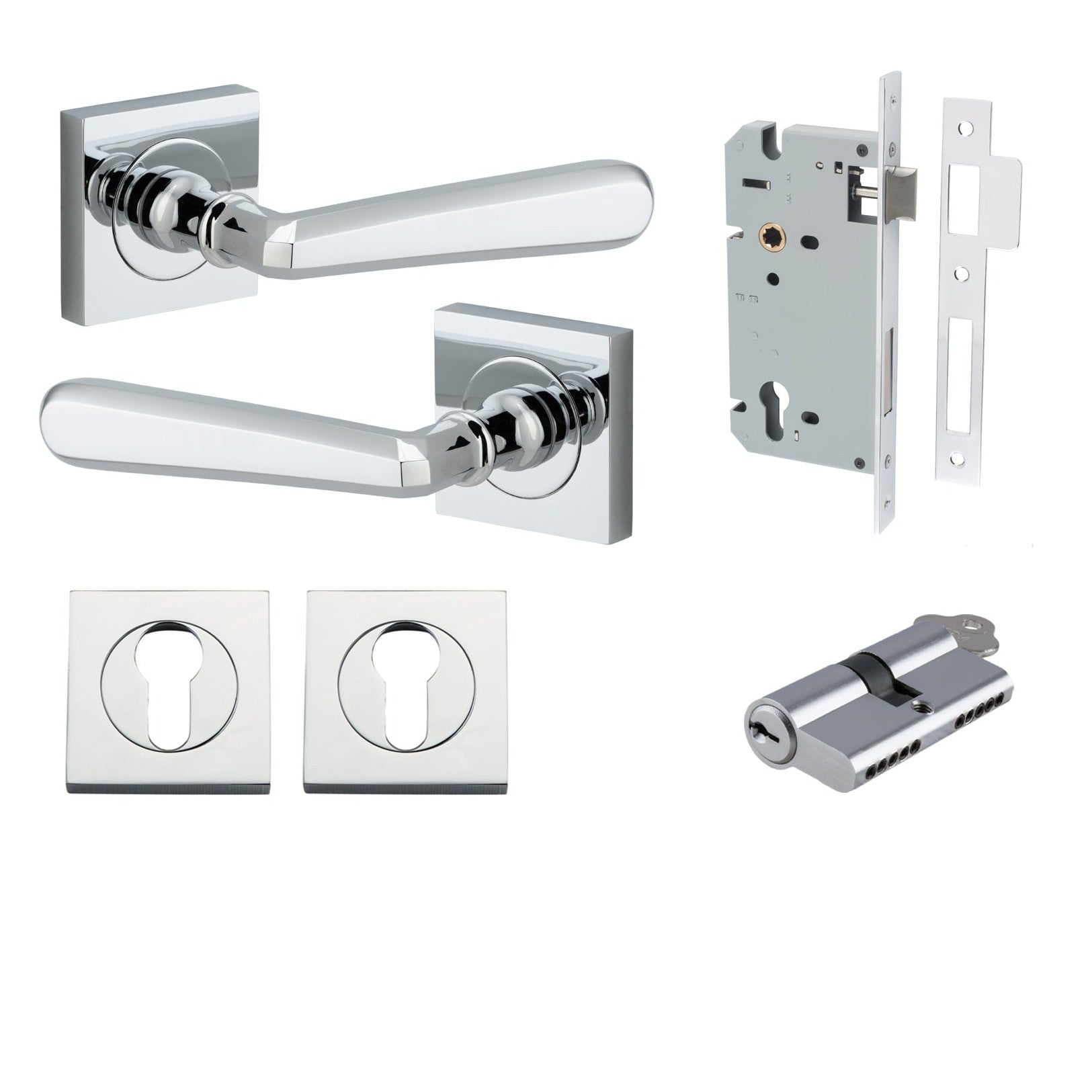 Iver Door Handle Copenhagen Square Rose Key/Key Polished Chrome Entrance Kit
