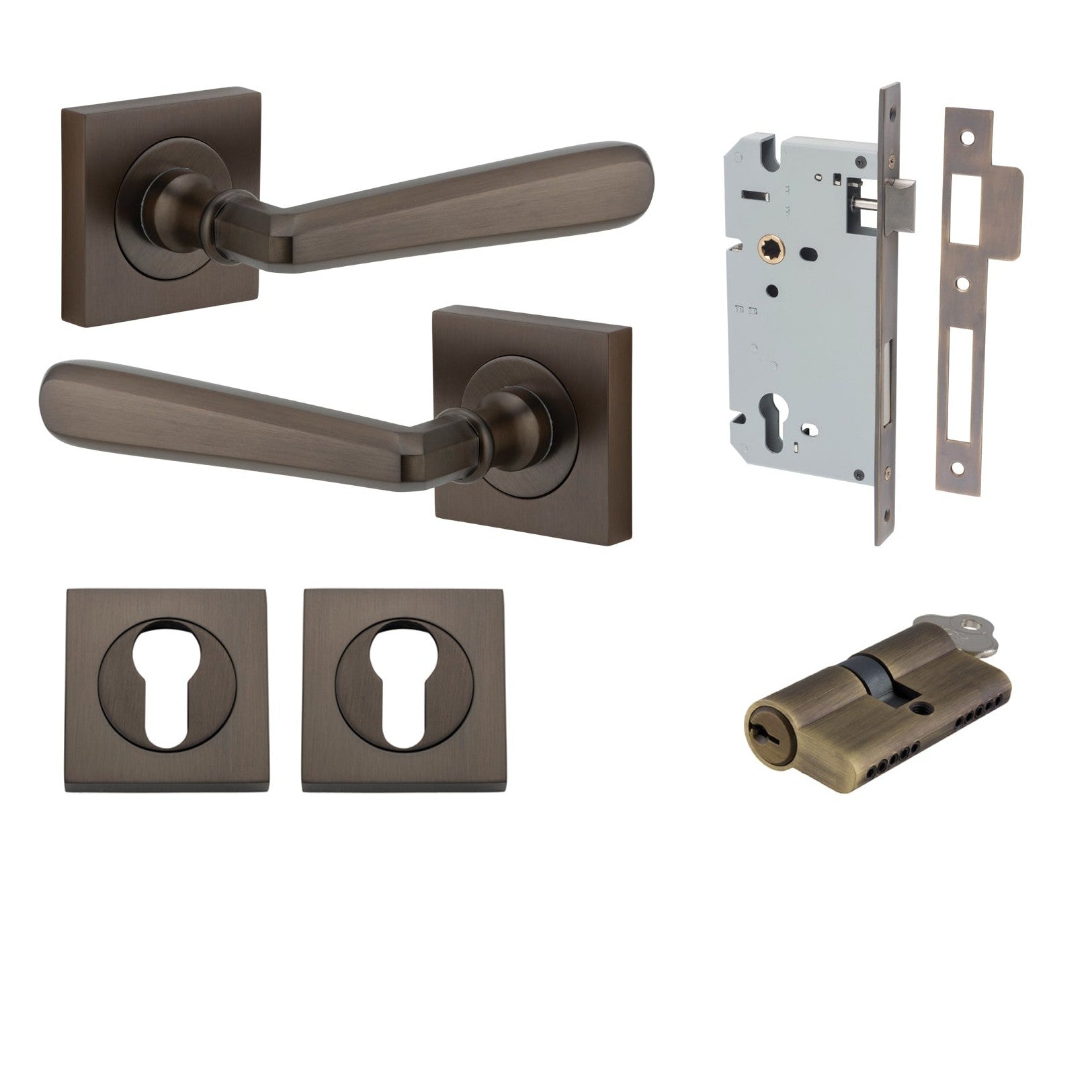 Iver Door Handle Copenhagen Square Rose Key/Key Signature Brass Entrance Kit