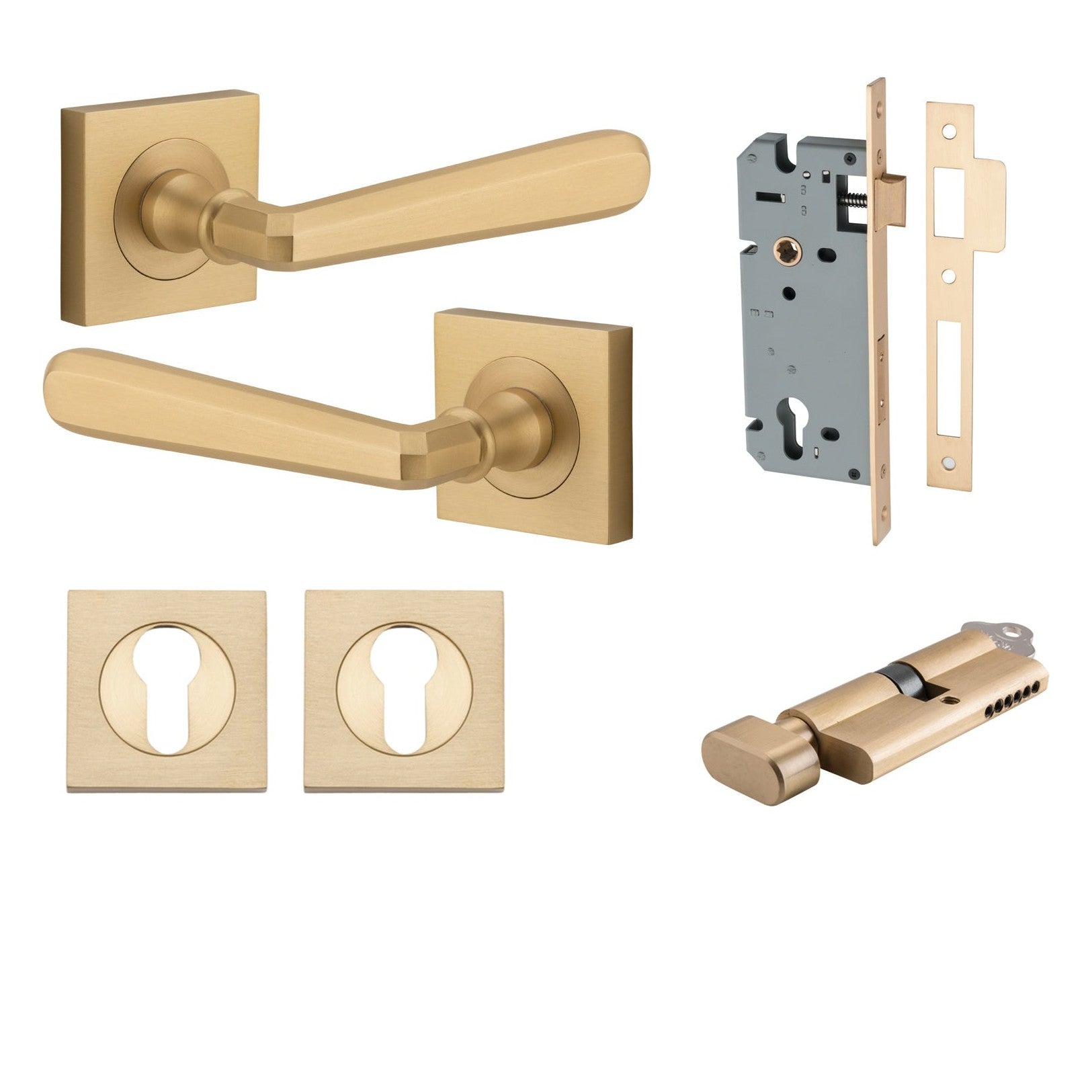 Iver Door Handle Copenhagen Square Rose Key/Thumb Brushed Brass Entrance Kit