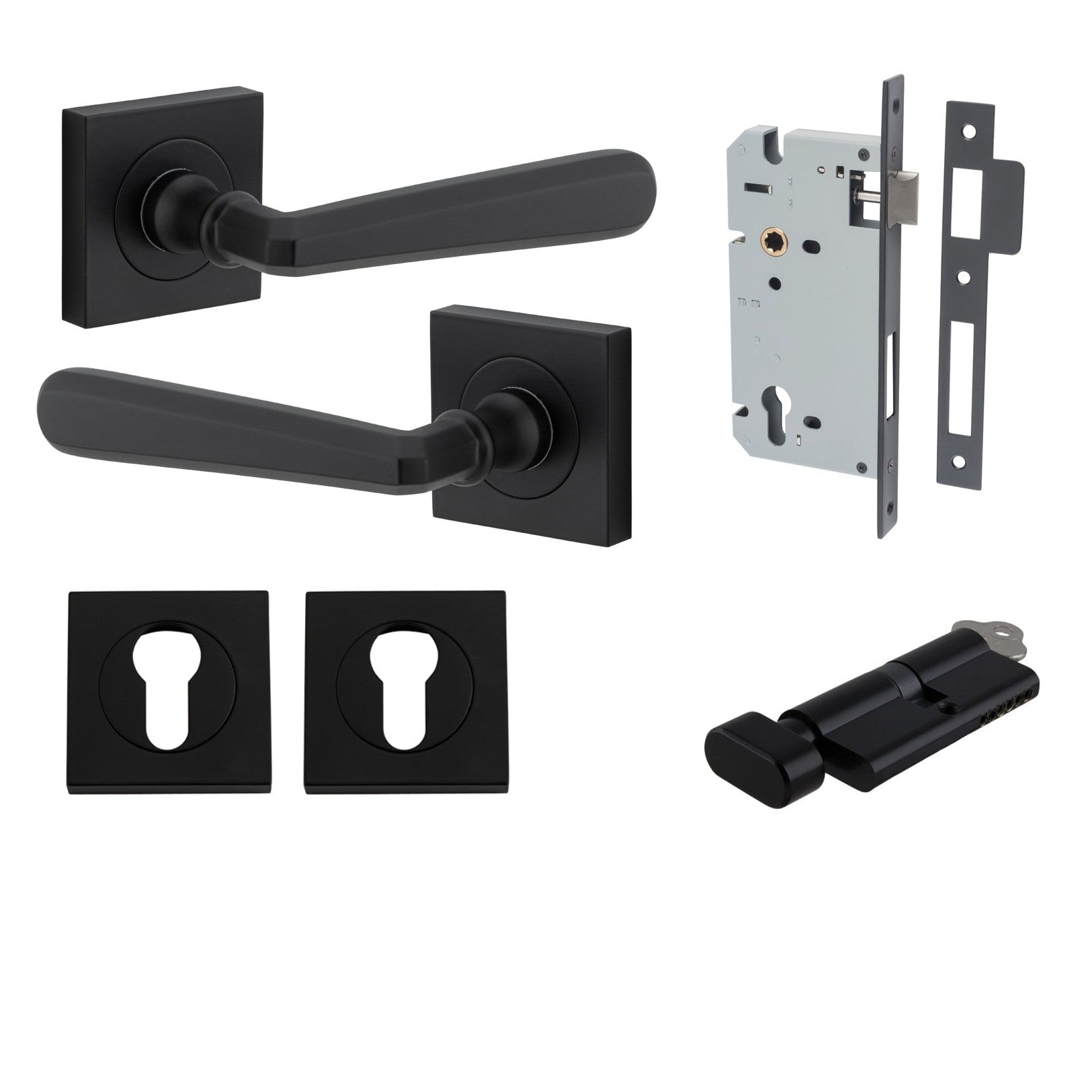 Iver Door Handle Copenhagen Square Rose Key/Thumb Matt Black Entrance Kit