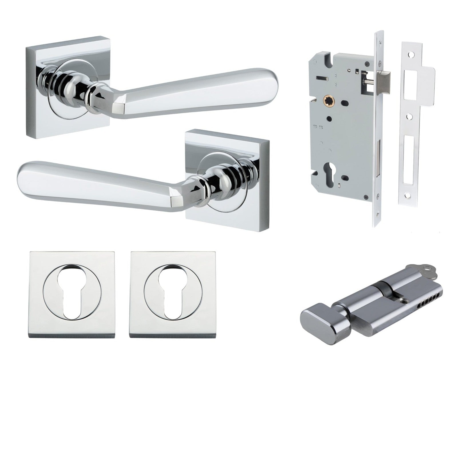 Iver Door Handle Copenhagen Square Rose Key/Thumb Polished Chrome Entrance Kit