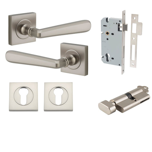 Iver Door Handle Copenhagen Square Rose Key/Thumb Satin Nickel Entrance Kit