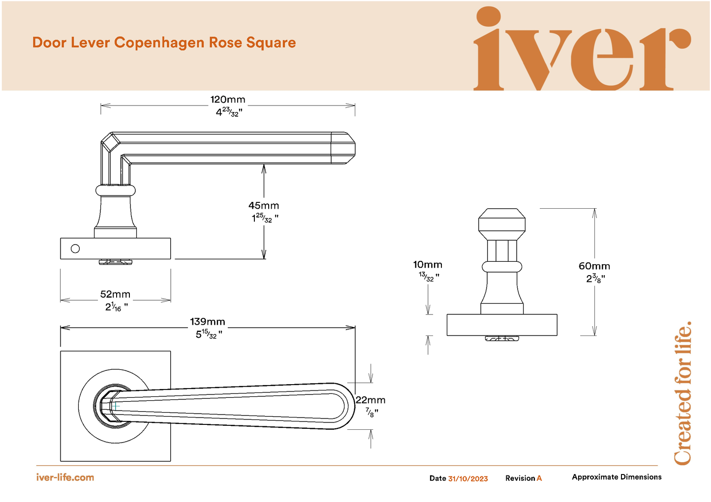 Iver Door Handle Copenhagen Square Rose Pair Distressed Nickel
