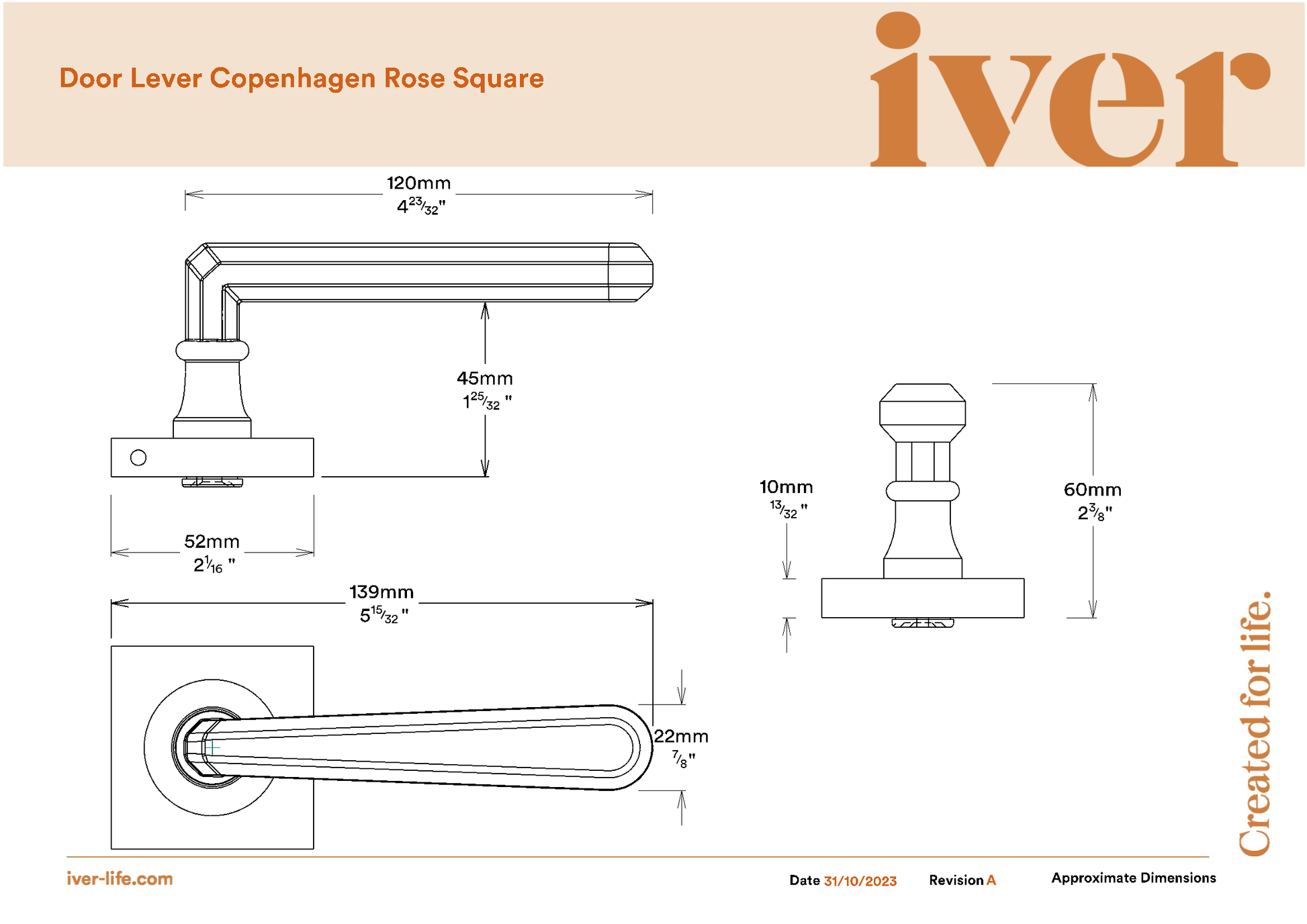 Iver Door Handle Copenhagen Square Rose Pair Distressed Nickel