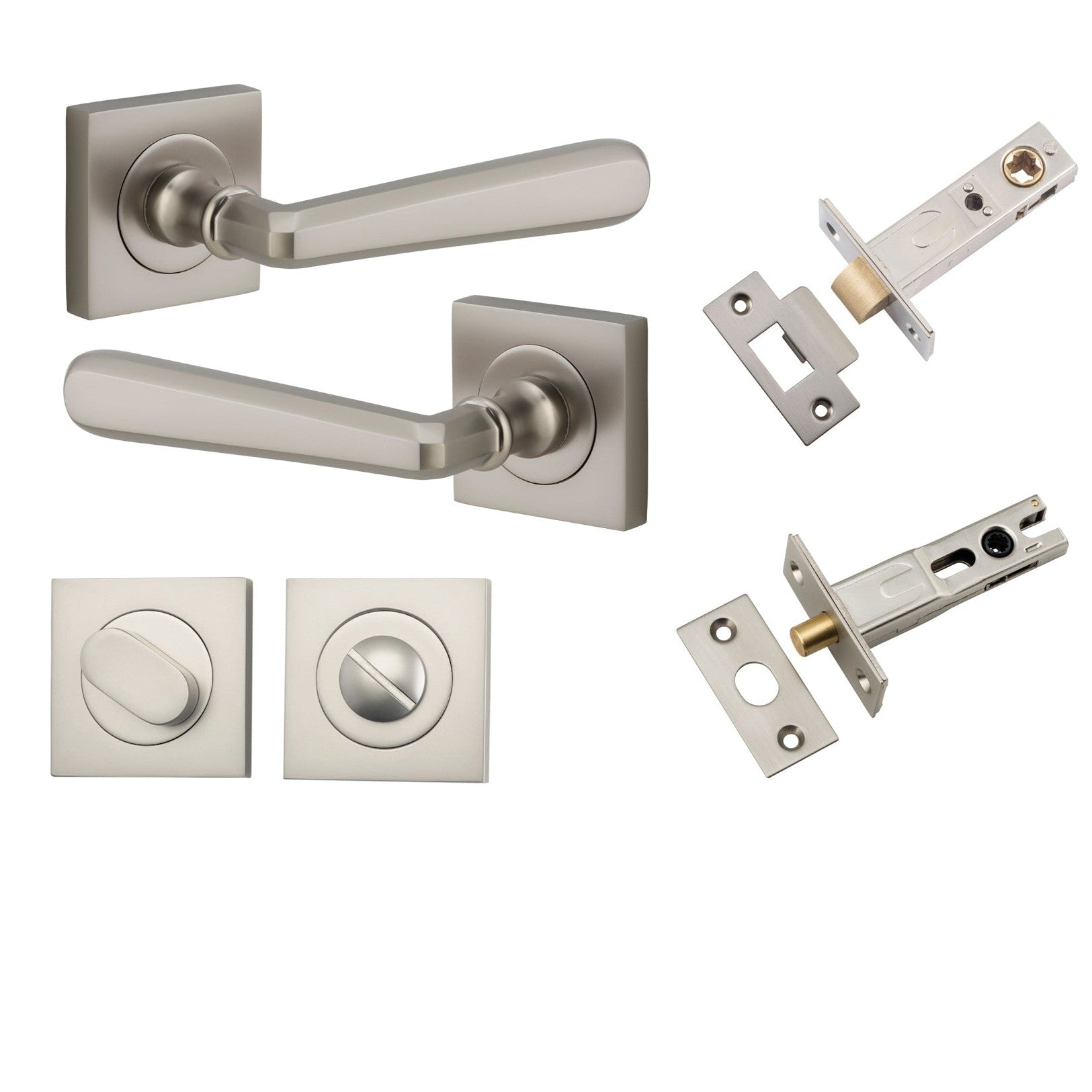 Iver Door Handle Copenhagen Square Rose Satin Nickel Privacy Kit