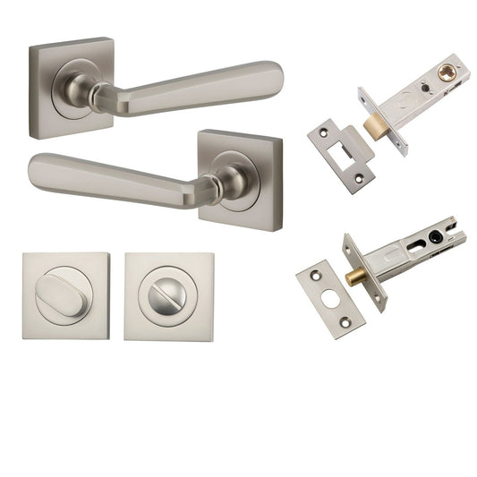 Iver Door Handle Copenhagen Square Rose Satin Nickel Privacy Kit