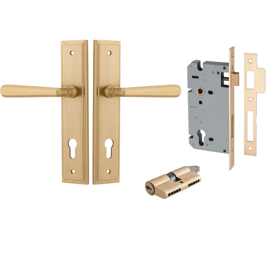Iver Door Handle Copenhagen Stepped Euro Pair Key/Key Brushed Brass Entrance Kit