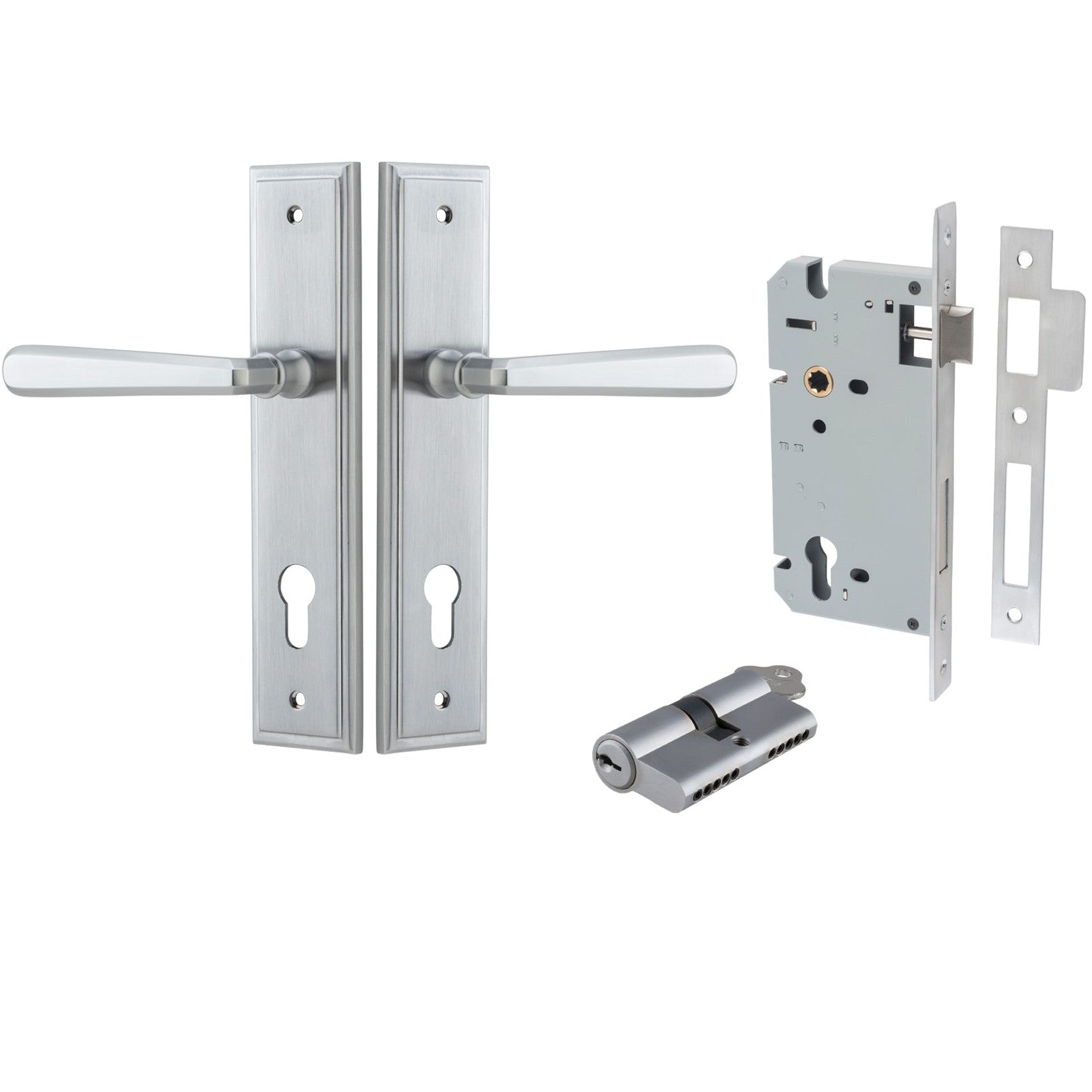 Iver Door Handle Copenhagen Stepped Euro Pair Key/Key Brushed Chrome Entrance Kit