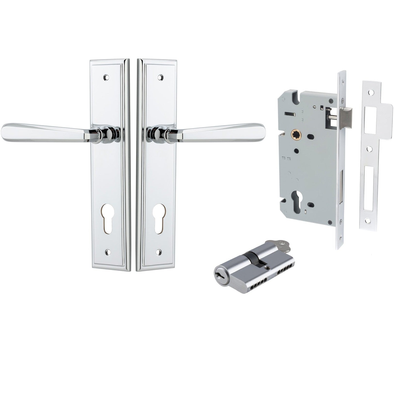 Iver Door Handle Copenhagen Stepped Euro Pair Key/Key Polished Chrome Entrance Kit