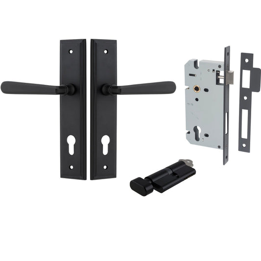 Iver Door Handle Copenhagen Stepped Euro Pair Key/Thumb Matt Black Entrance Kit