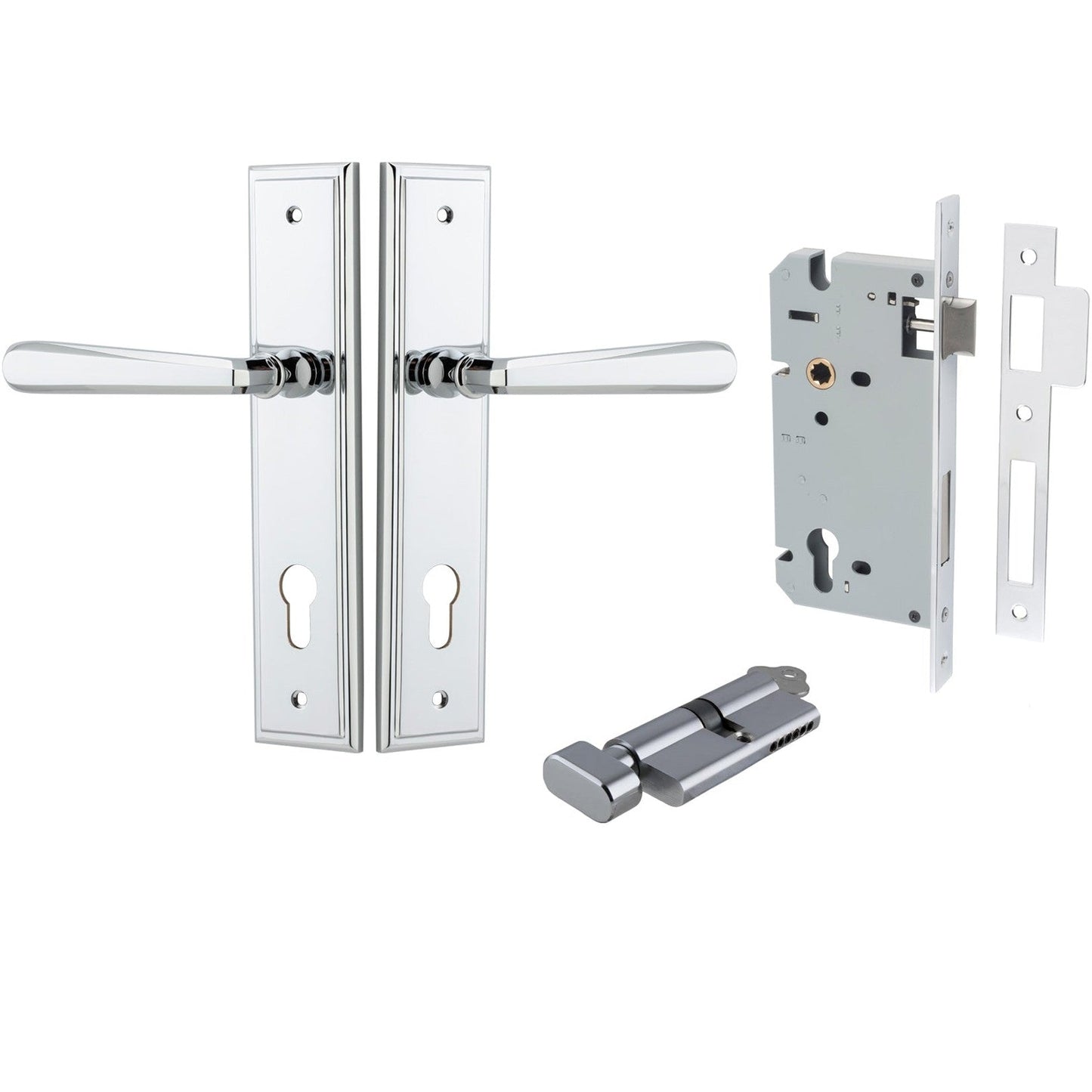 Iver Door Handle Copenhagen Stepped Euro Pair Key/Thumb Polished Chrome Entrance Kit