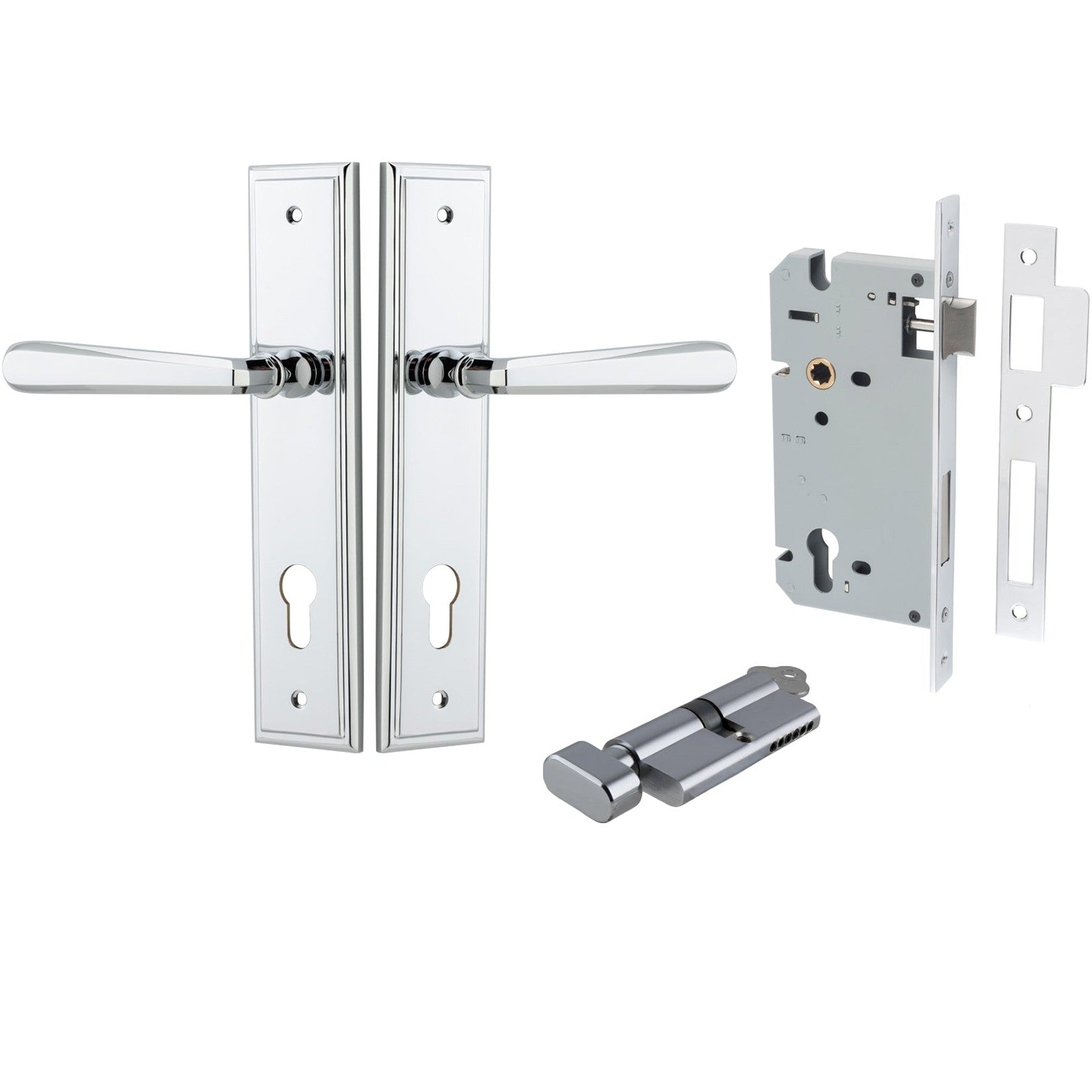 Iver Door Handle Copenhagen Stepped Euro Pair Key/Thumb Polished Chrome Entrance Kit