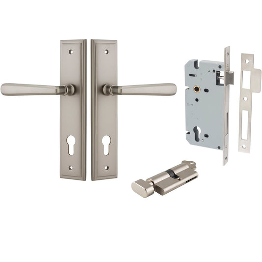 Iver Door Handle Copenhagen Stepped Euro Pair Key/Thumb Satin Nickel Entrance Kit