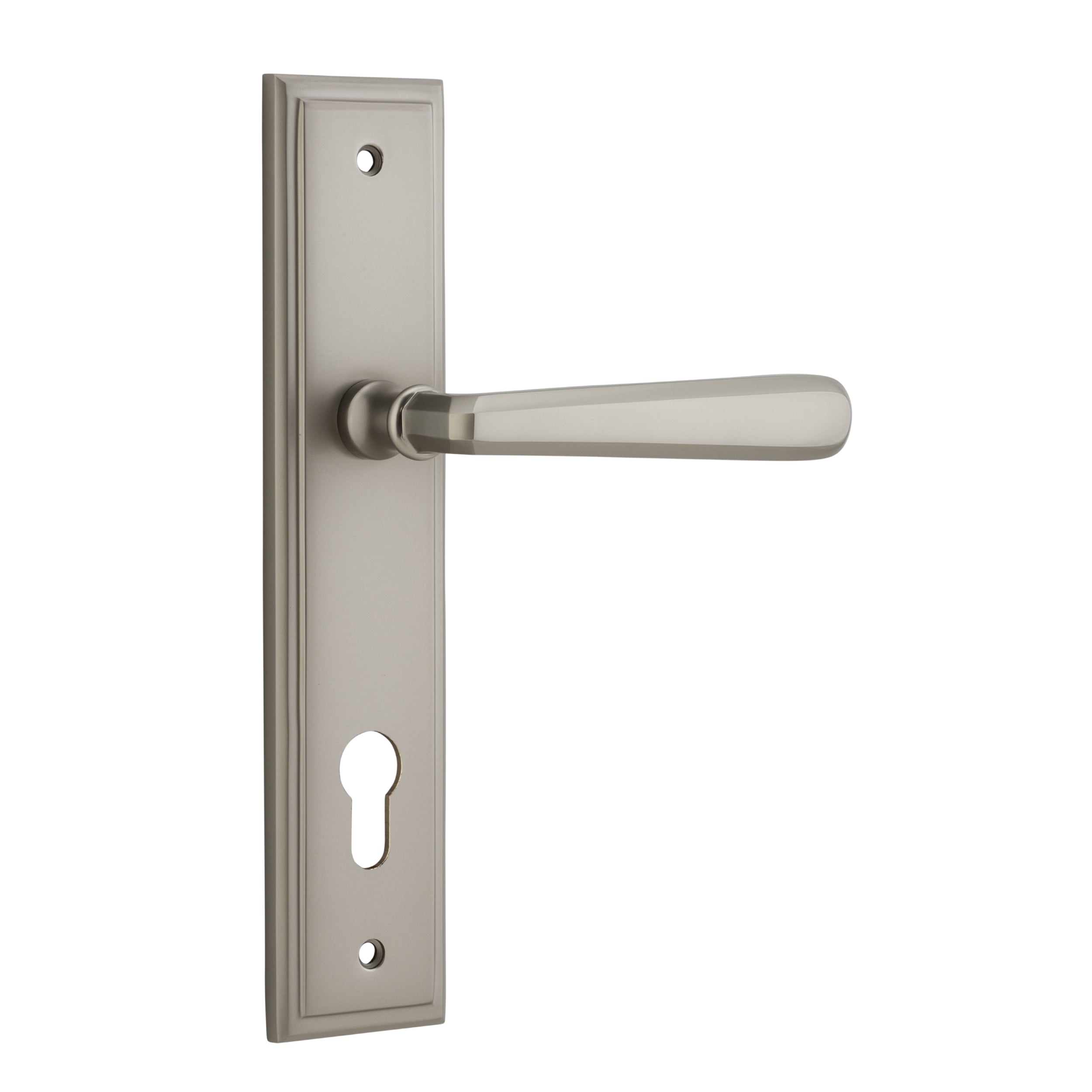 Iver Door Handle Copenhagen Stepped Euro Pair Satin Nickel