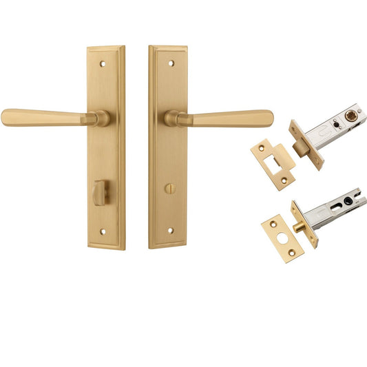 Iver Door Handle Copenhagen Stepped Privacy Pair Brushed Brass Inbuilt Privacy Kit