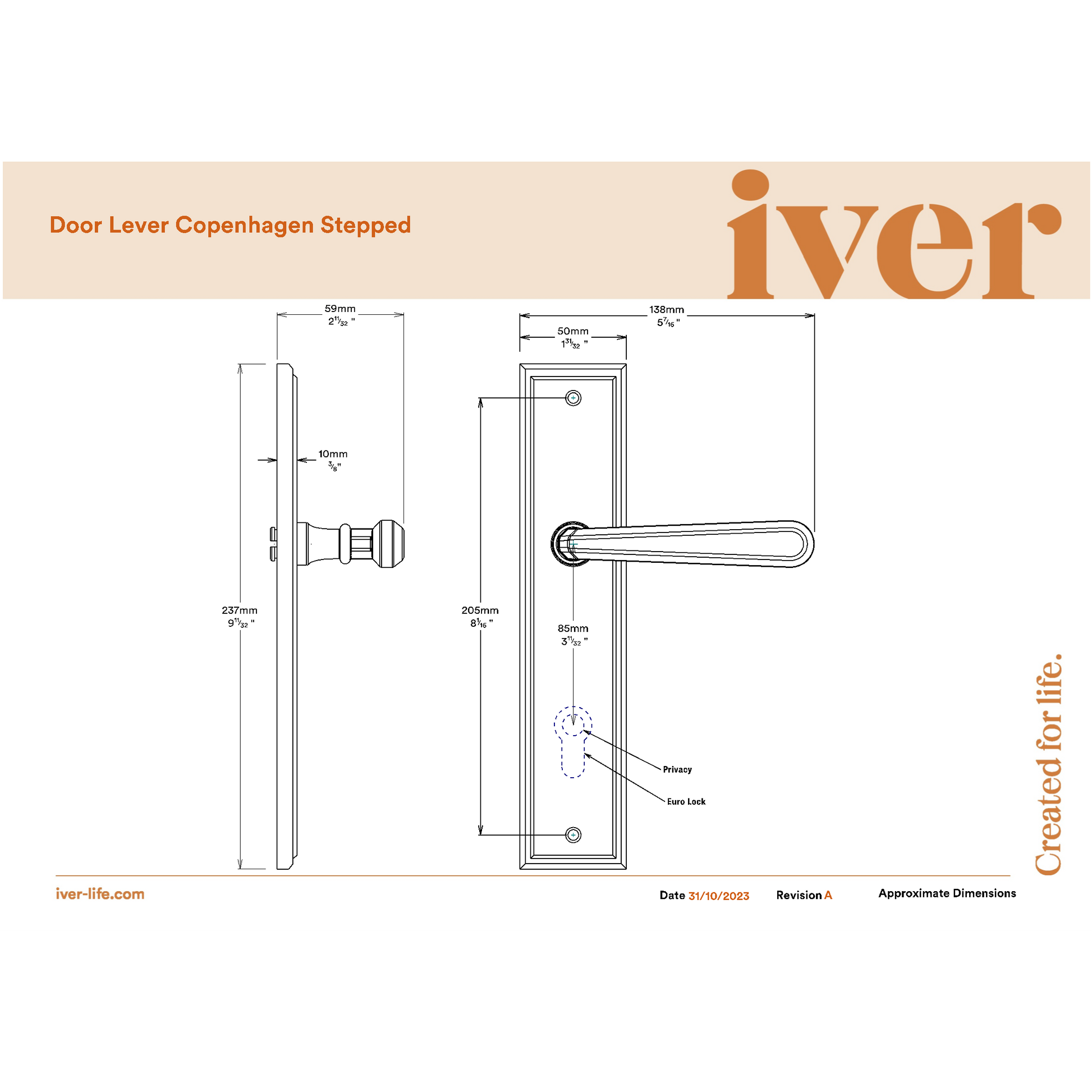 Iver Door Handle Copenhagen Stepped Privacy Pair Distressed Nickel Inbuilt Privacy Kit
