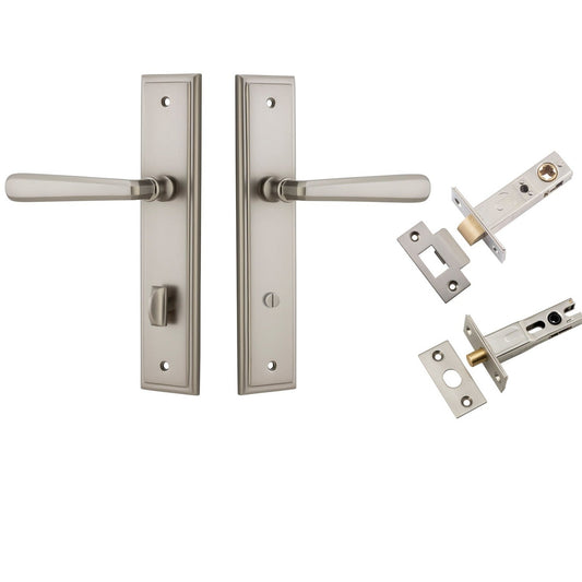 Iver Door Handle Copenhagen Stepped Privacy Pair Satin Nickel Inbuilt Privacy Kit