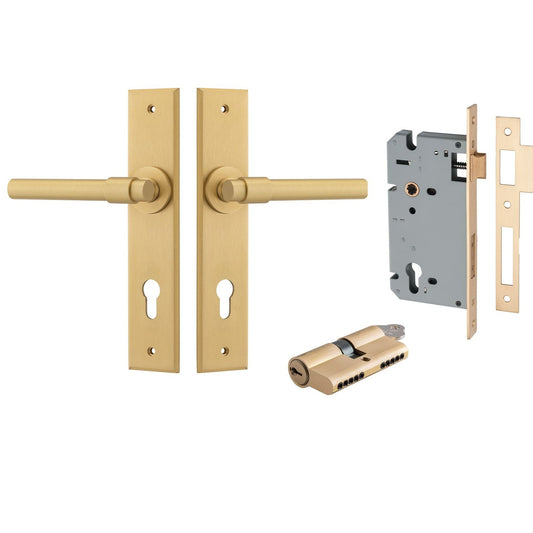 Iver Door Handle Helsinki Chamfered Key/Key Brushed Brass Entrance Kit