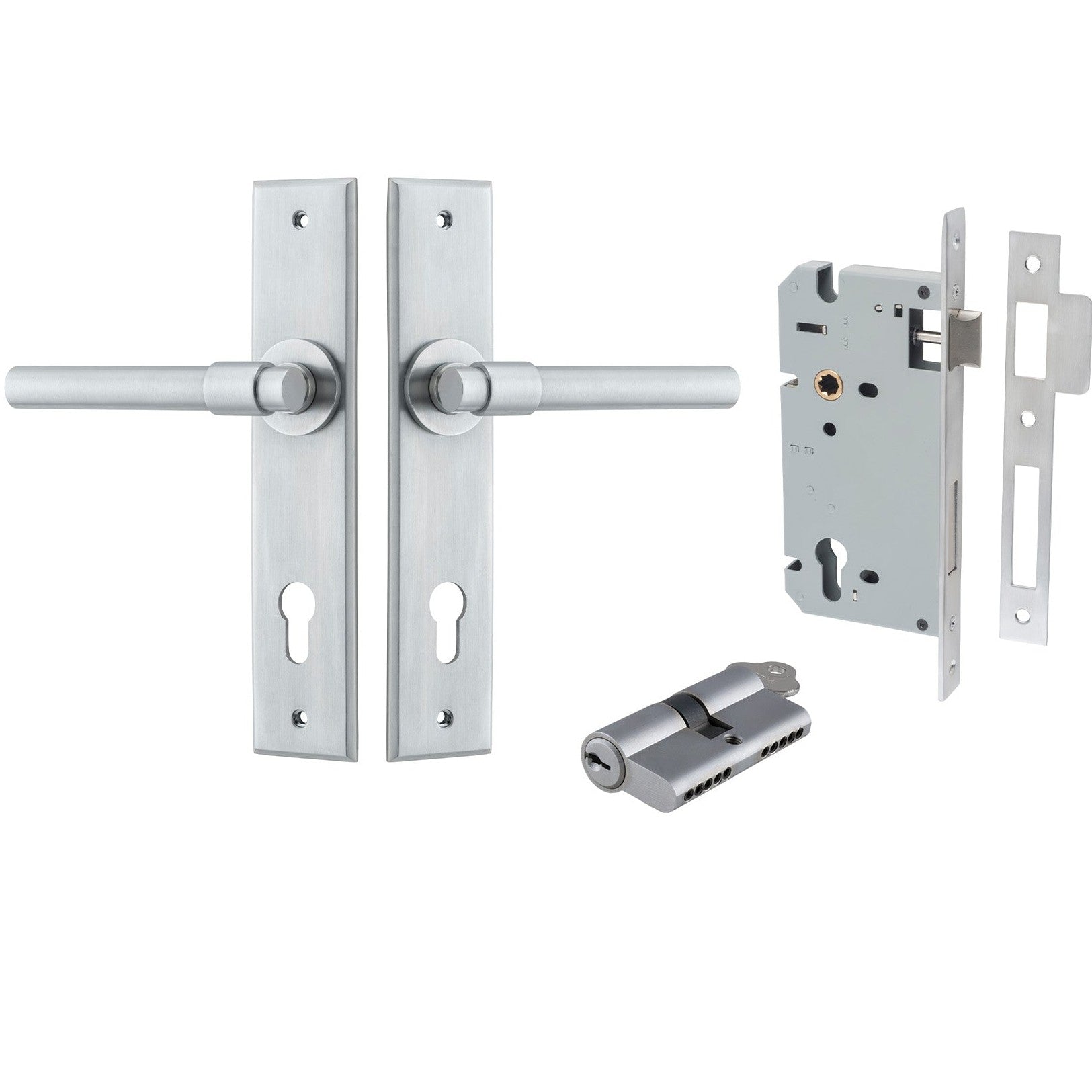 Iver Door Handle Helsinki Chamfered Key/Key Brushed Chrome Entrance Kit