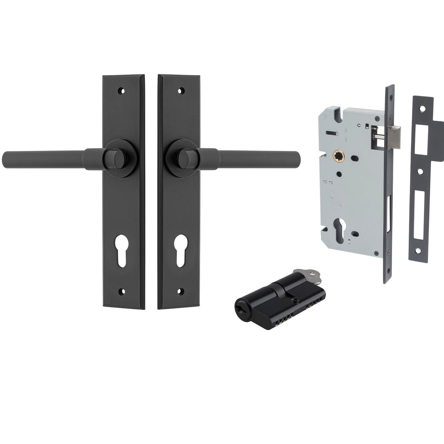 Iver Door Handle Helsinki Chamfered Key/Key Matt Black Entrance Kit