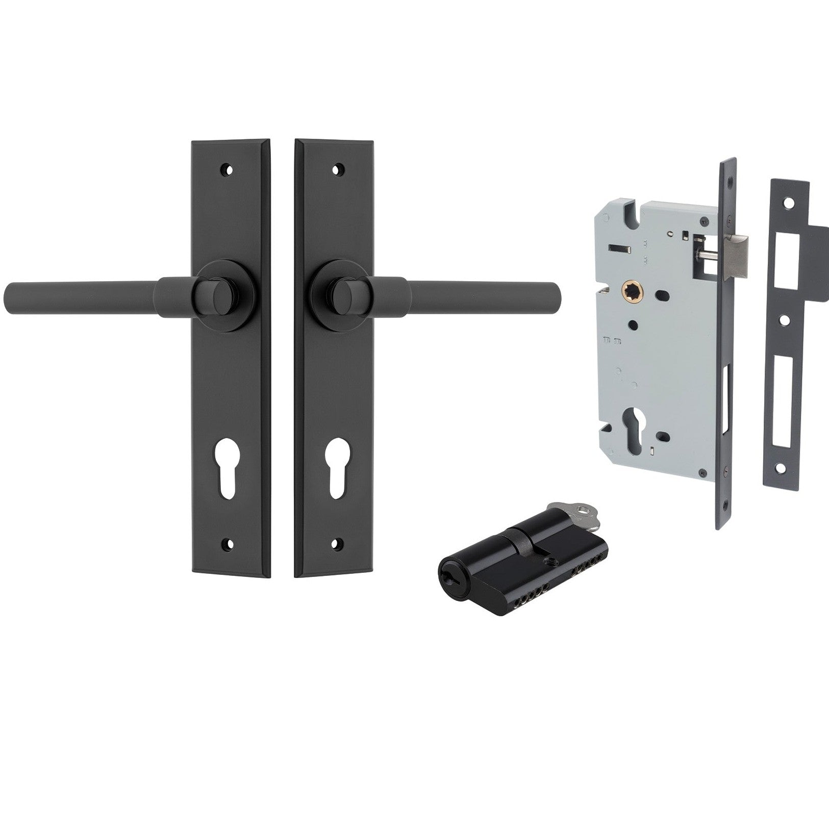 Iver Door Handle Helsinki Chamfered Key/Key Matt Black Entrance Kit